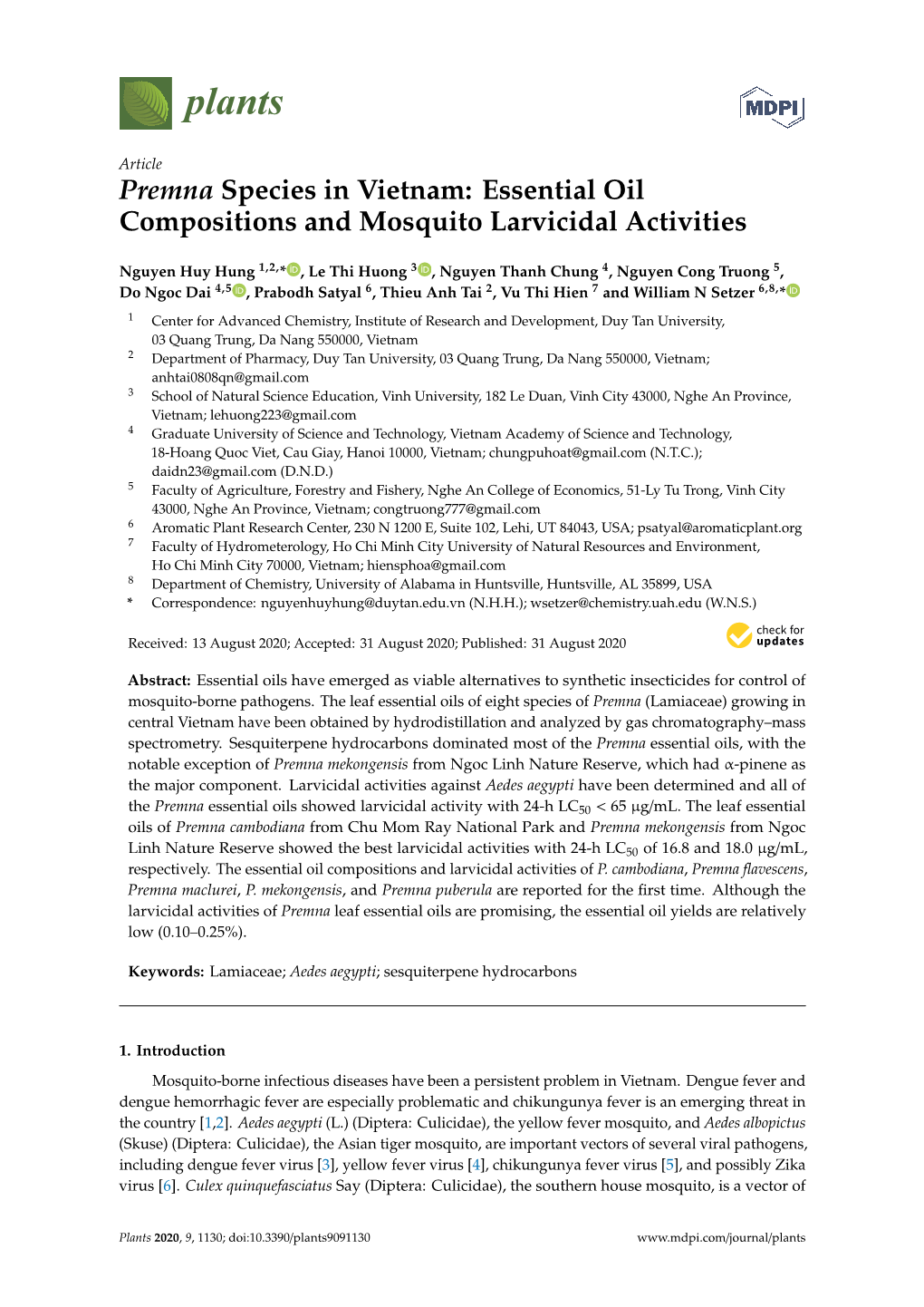 Essential Oil Compositions and Mosquito Larvicidal Activities
