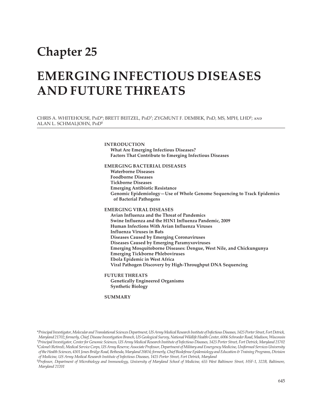 Chapter 25 EMERGING INFECTIOUS DISEASES and FUTURE THREATS