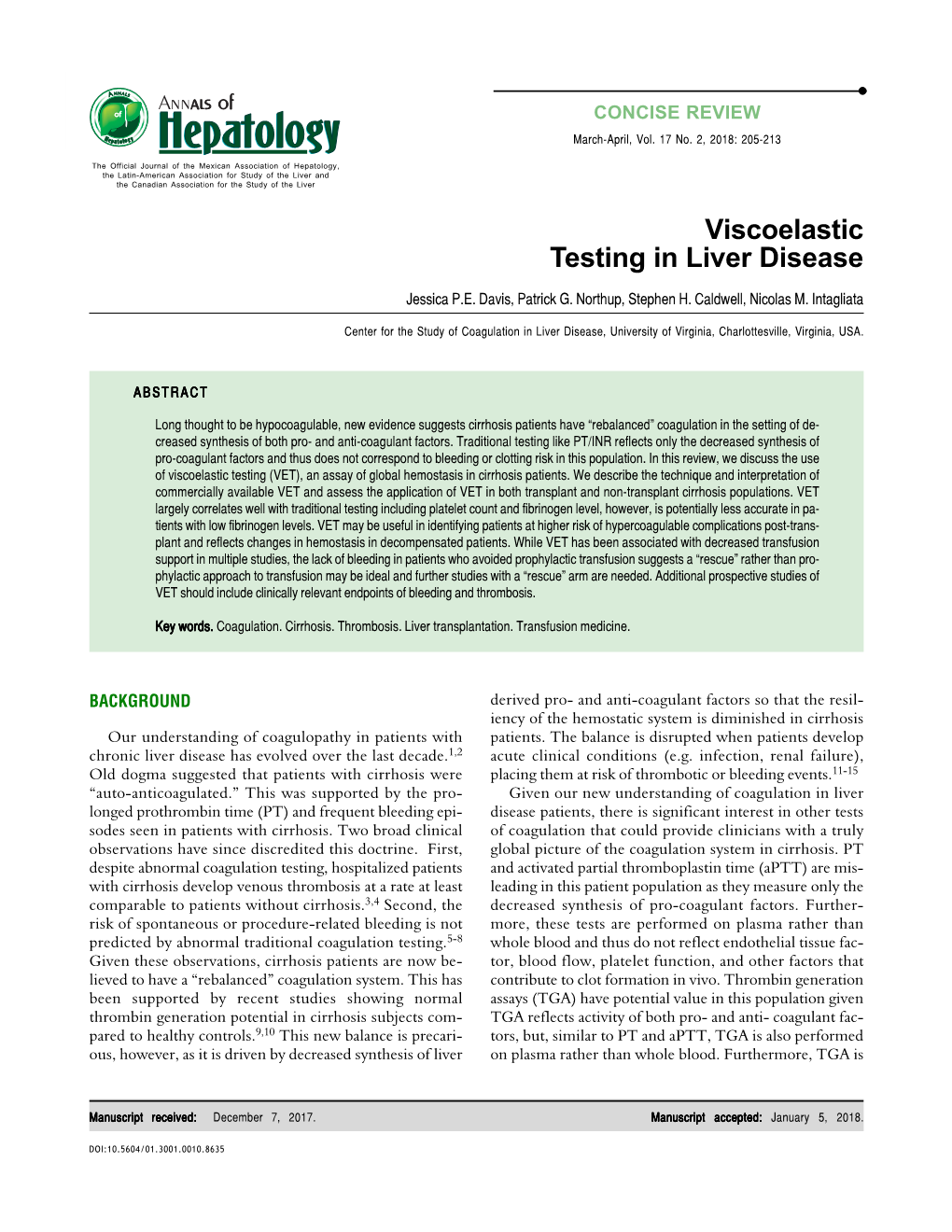 Viscoelastic Testing in Liver Disease