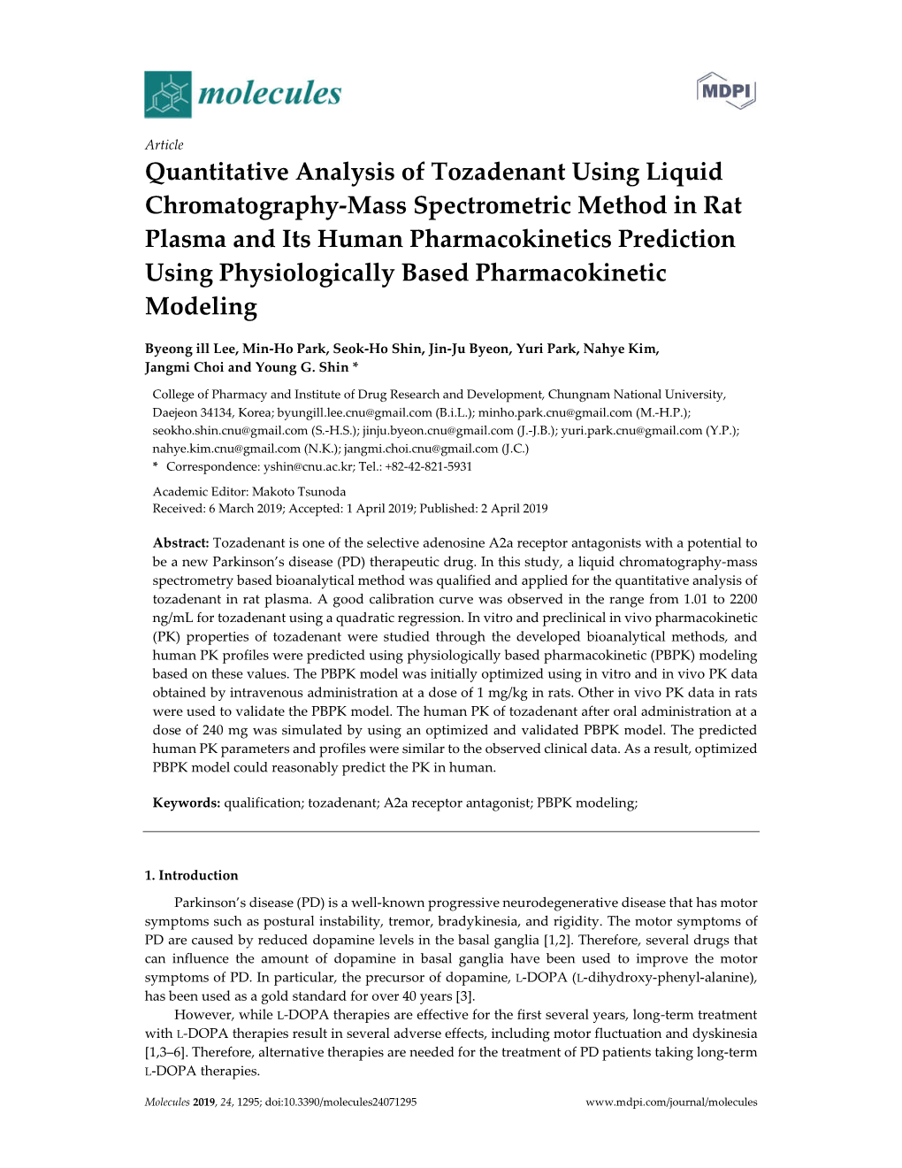 Quantitative Analysis of Tozadenant Using Liquid Chromatography