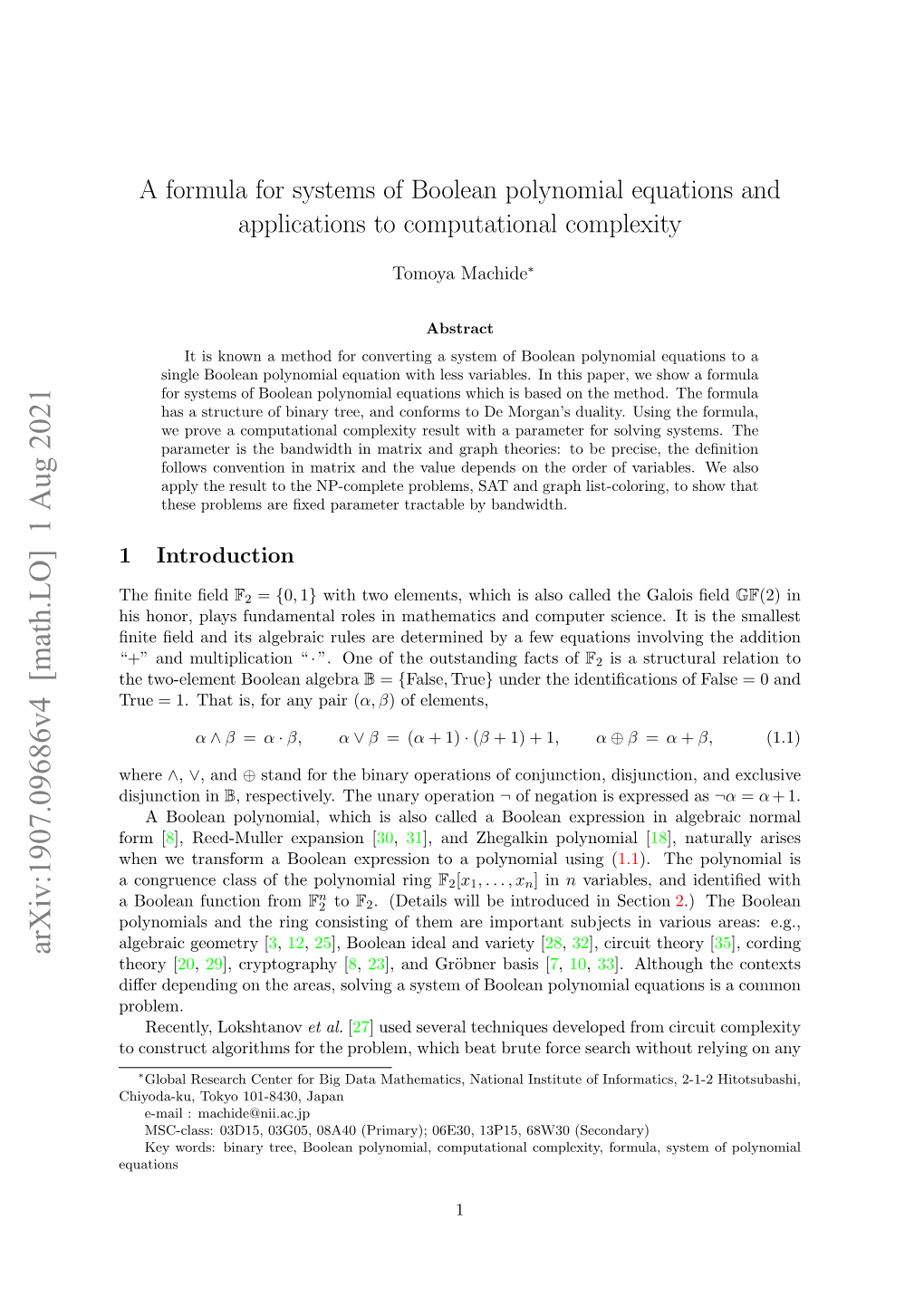 A Formula for Systems of Boolean Polynomial Equations and Applications to Computational Complexity