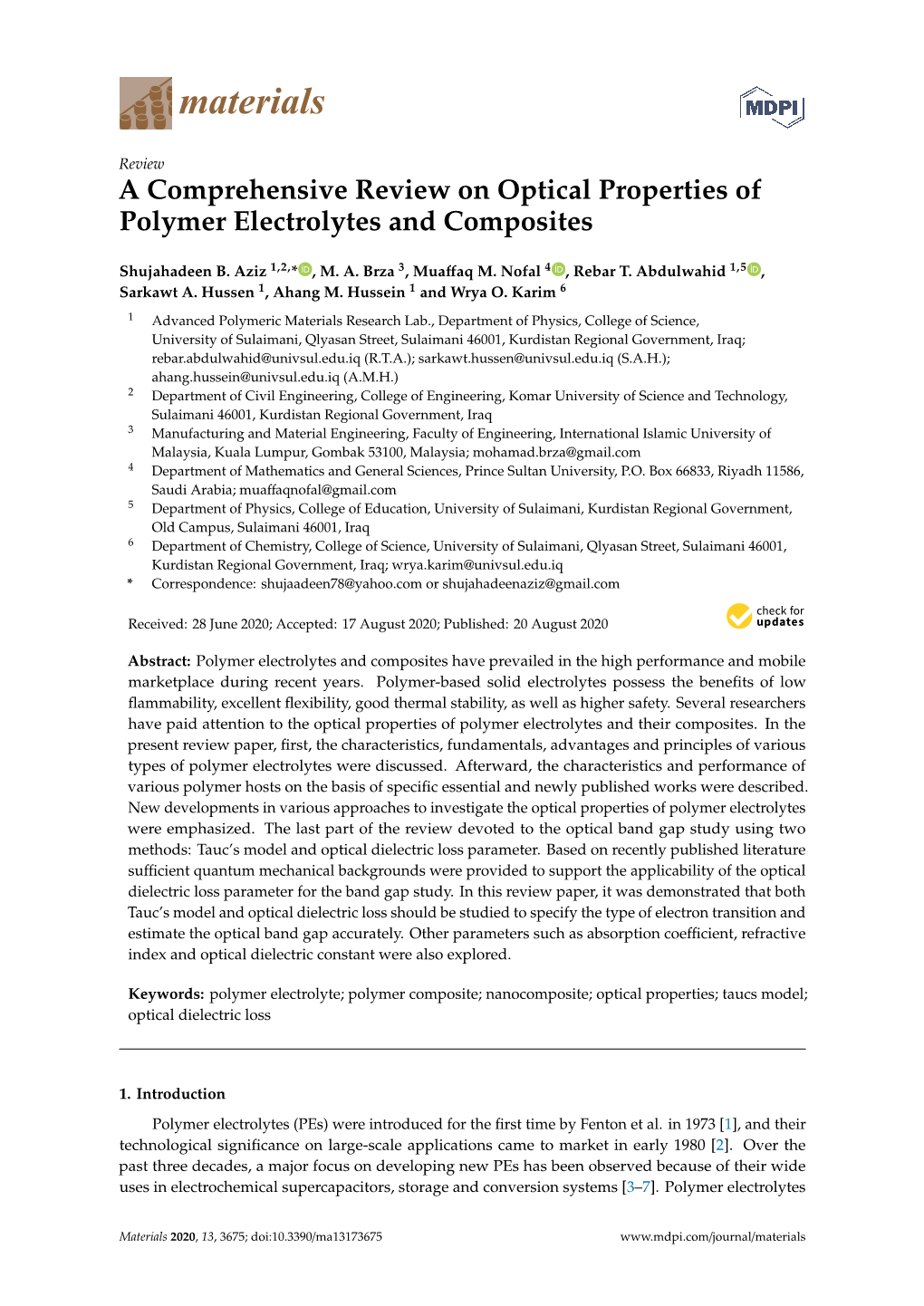 A Comprehensive Review on Optical Properties of Polymer Electrolytes and Composites