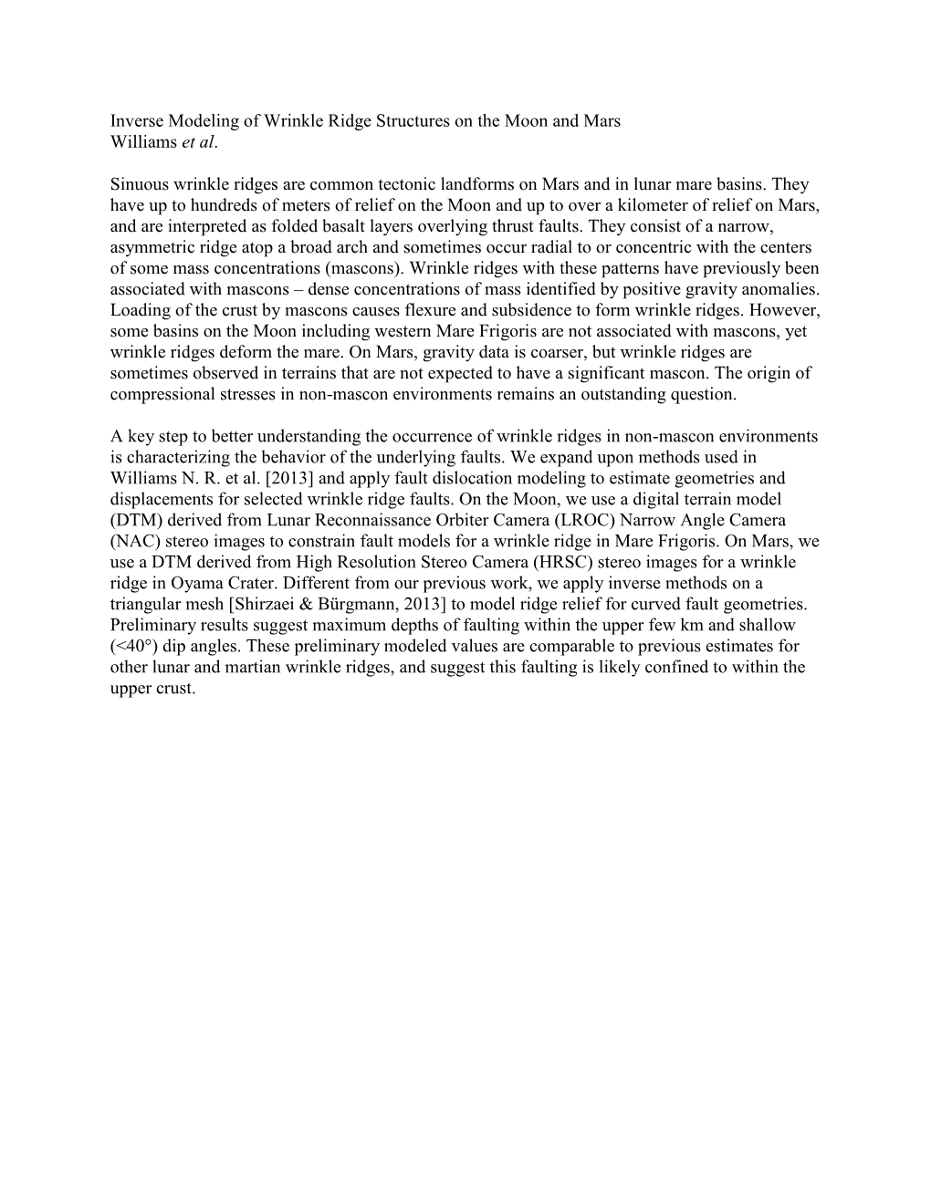 Inverse Modeling of Wrinkle Ridge Structures on the Moon and Mars Williams Et Al