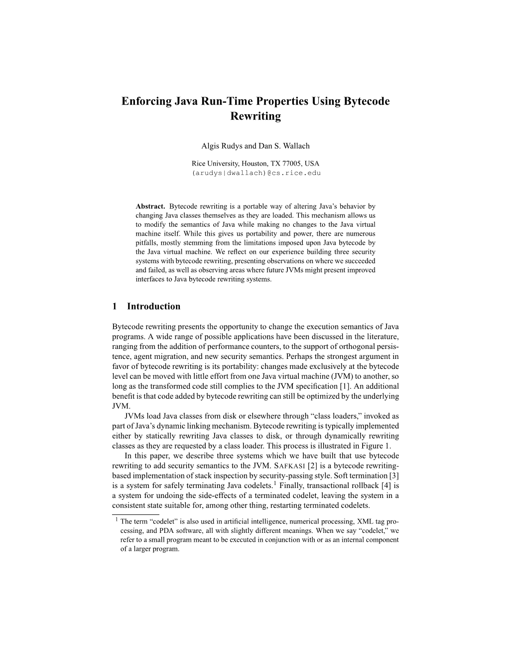 Enforcing Java Run-Time Properties Using Bytecode Rewriting