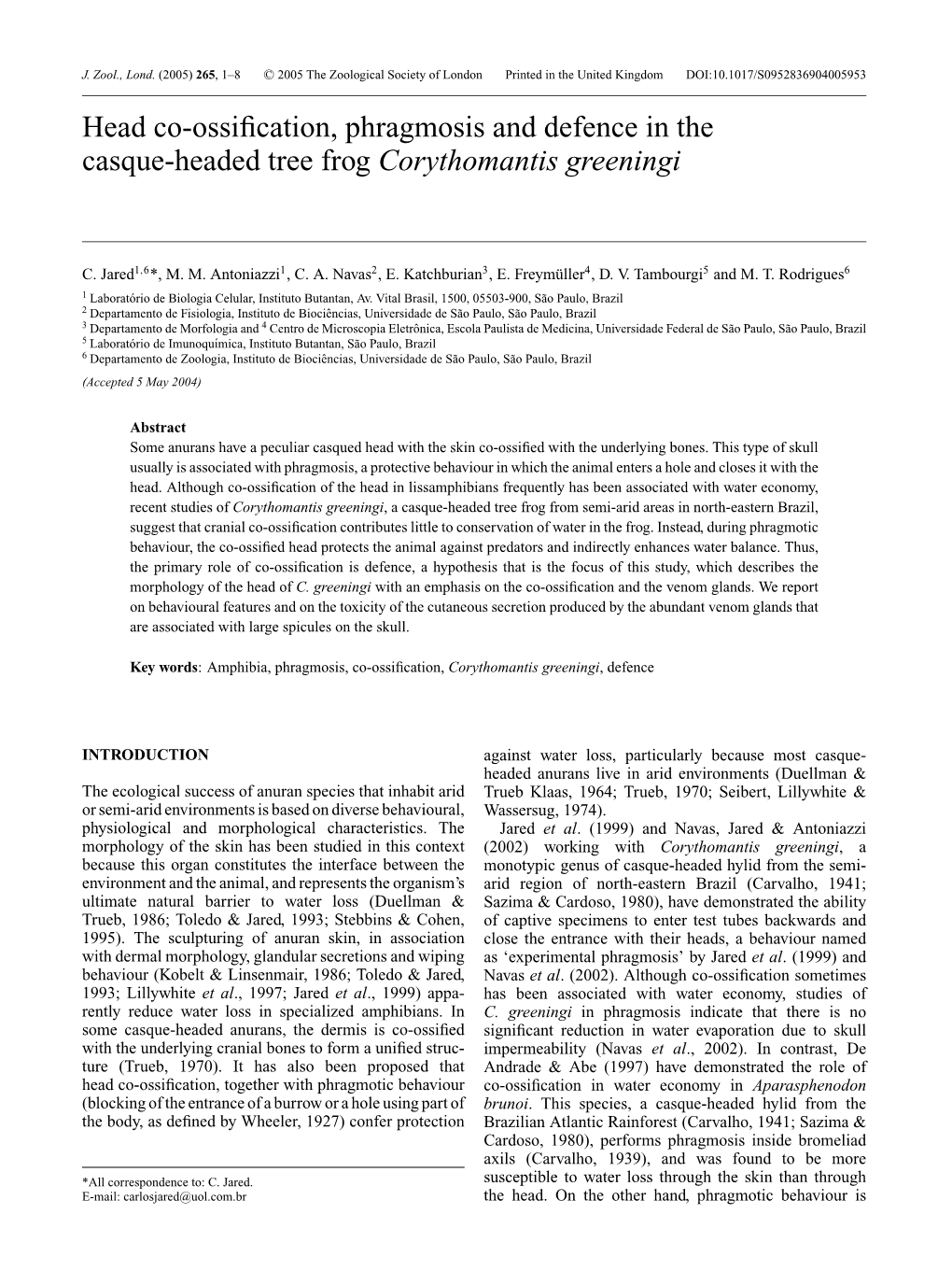 Head Co-Ossification, Phragmosis and Defence in the Casque-Headed Tree