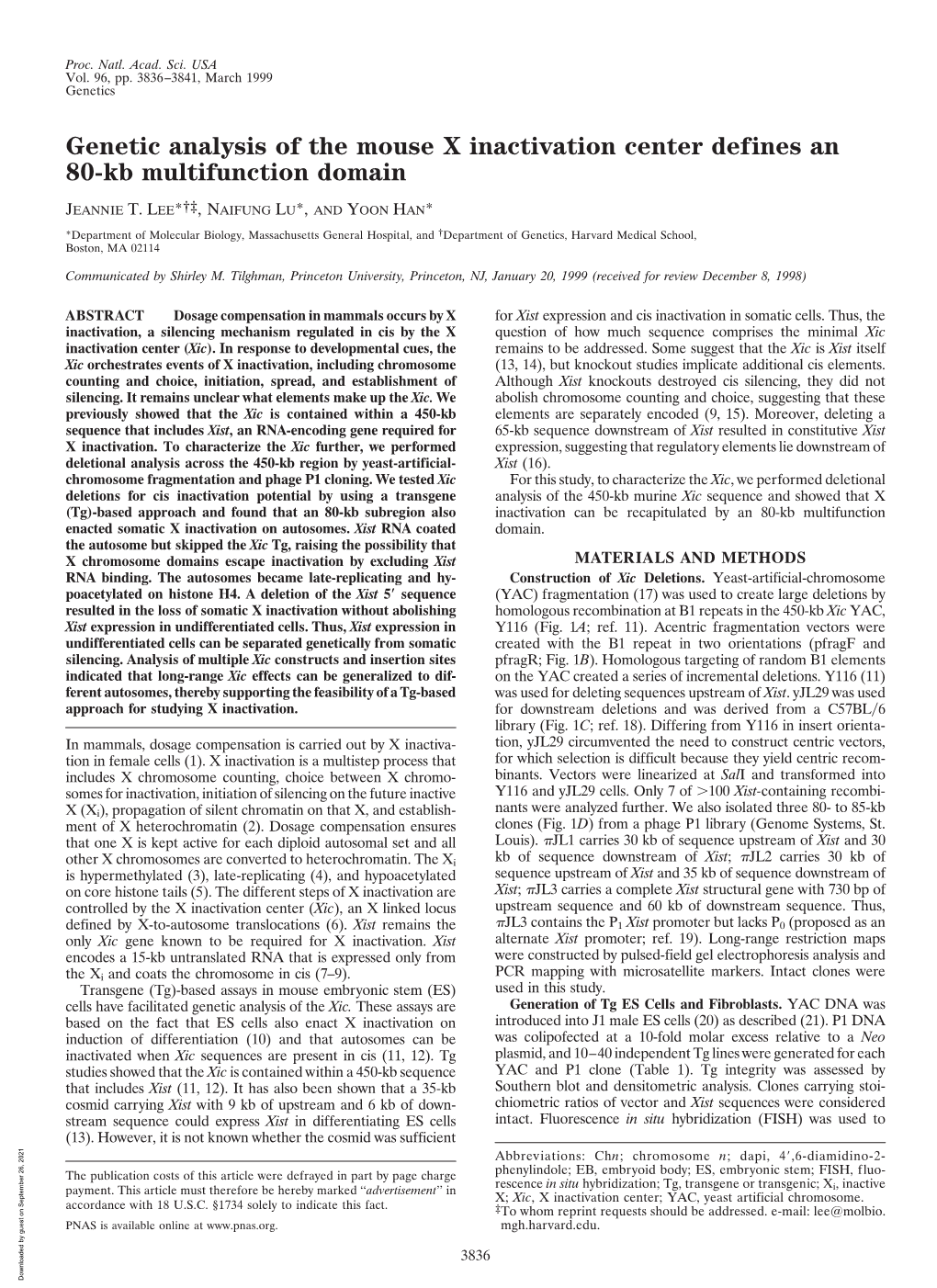 Genetic Analysis of the Mouse X Inactivation Center Defines an 80-Kb Multifunction Domain