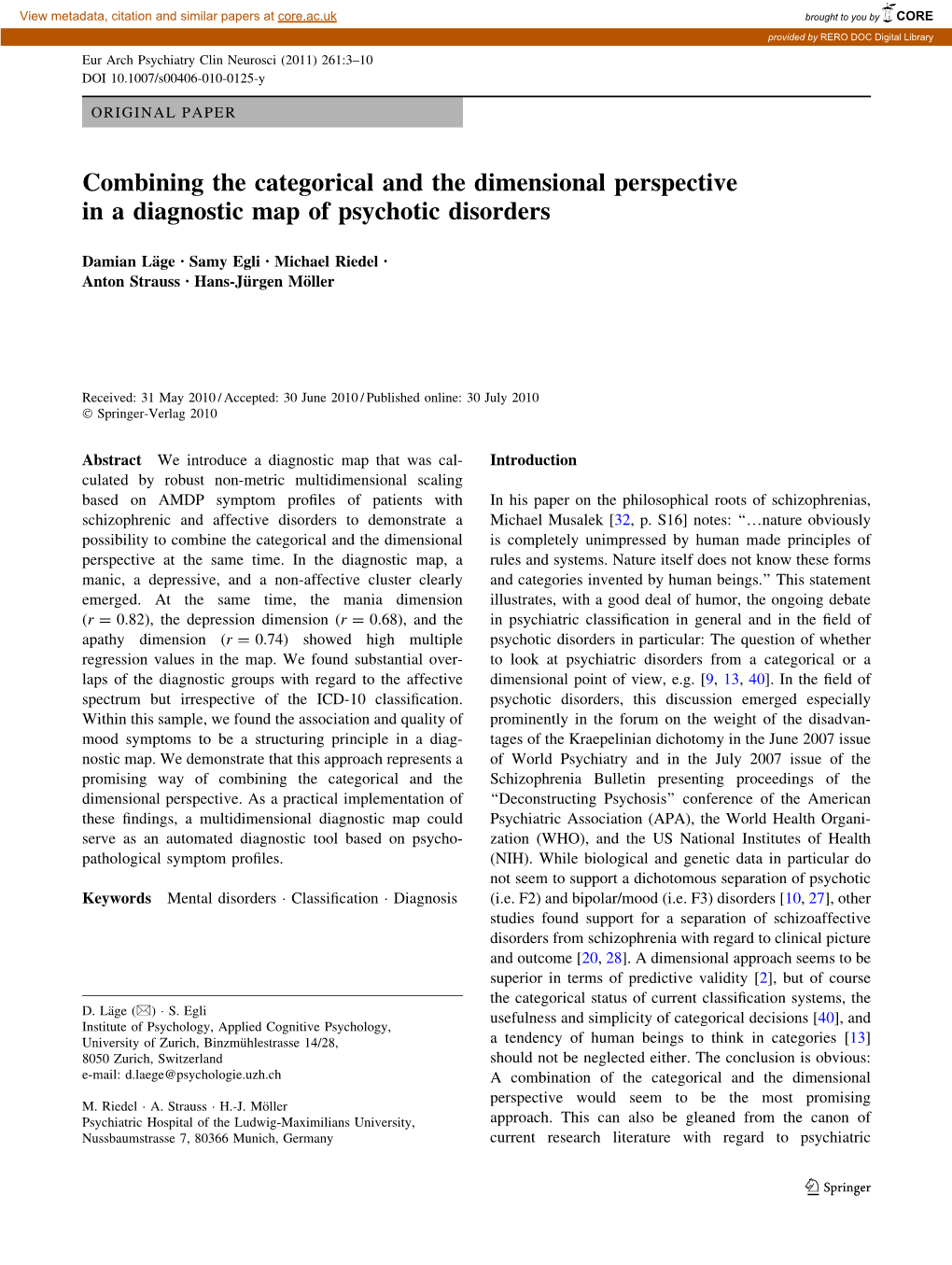 Combining the Categorical and the Dimensional Perspective in a Diagnostic Map of Psychotic Disorders