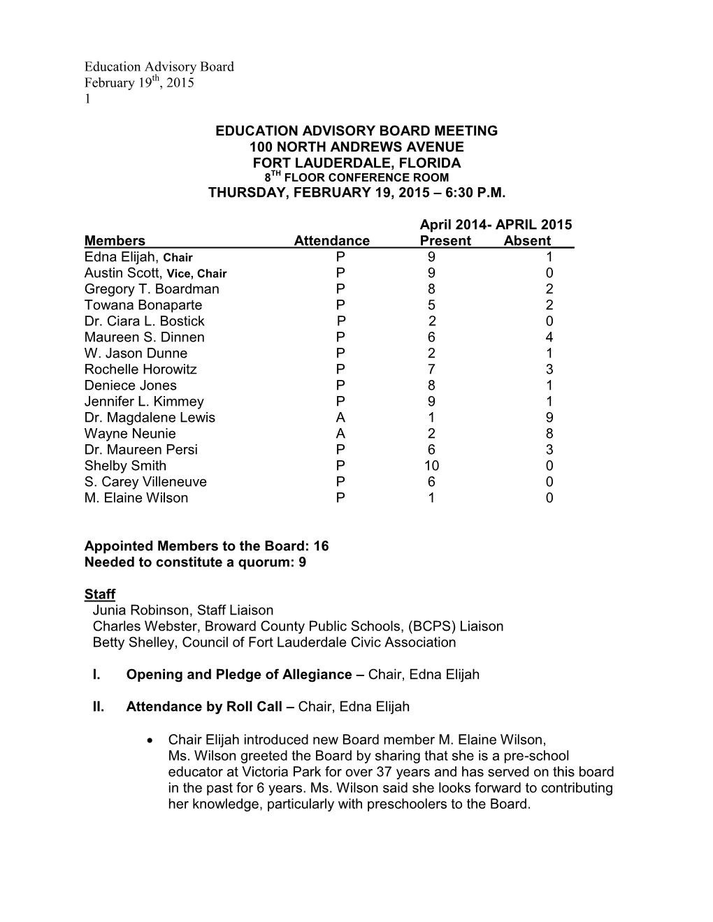 Education Advisory Board February 19 , 2015 1 EDUCATION