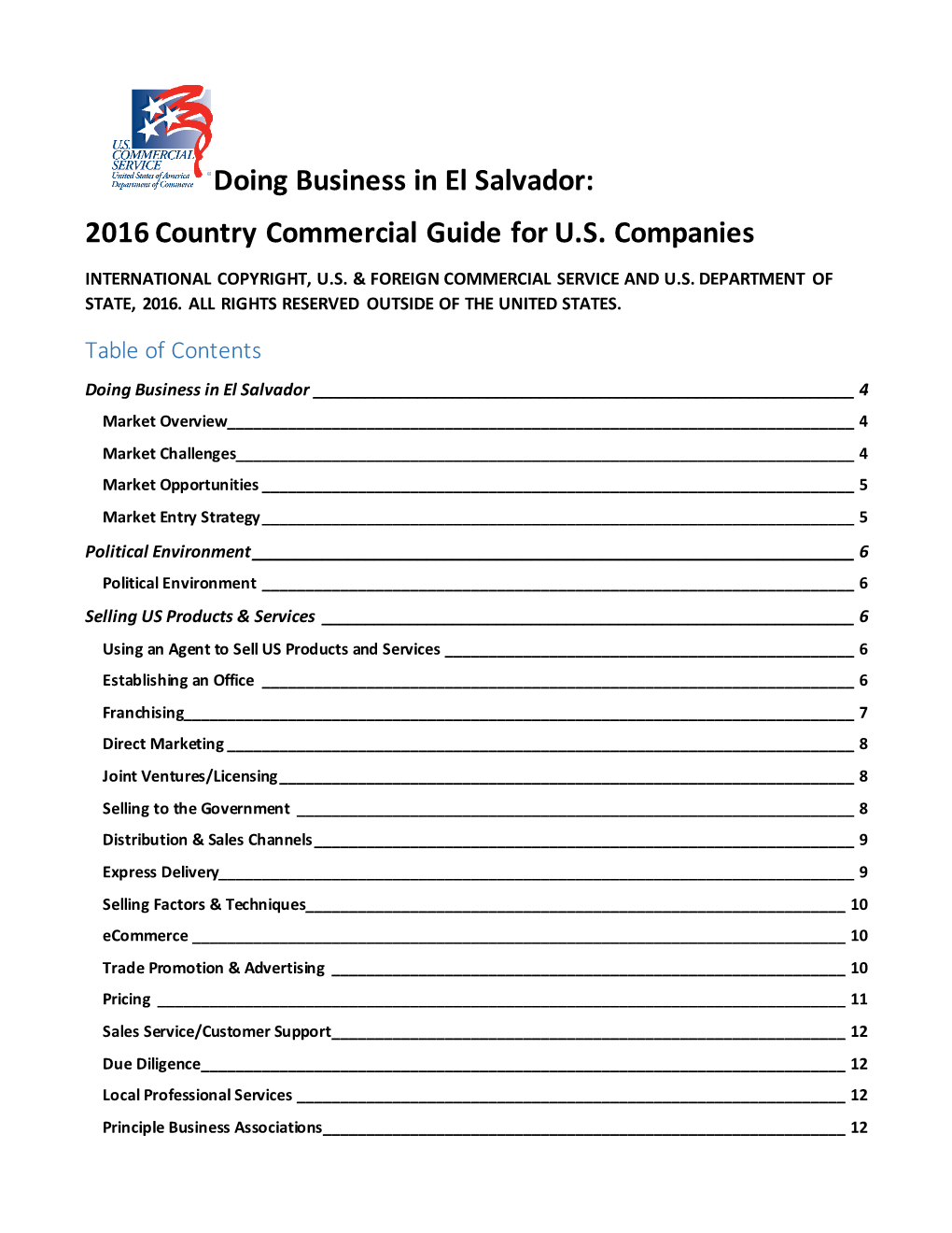 Doing Business in El Salvador: 2016 Country Commercial Guide for U.S