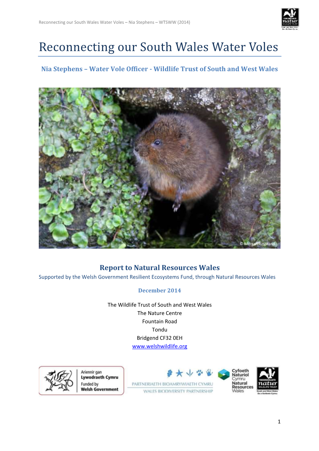 Reconnecting Our South Wales Water Voles – Nia Stephens – WTSWW (2014)