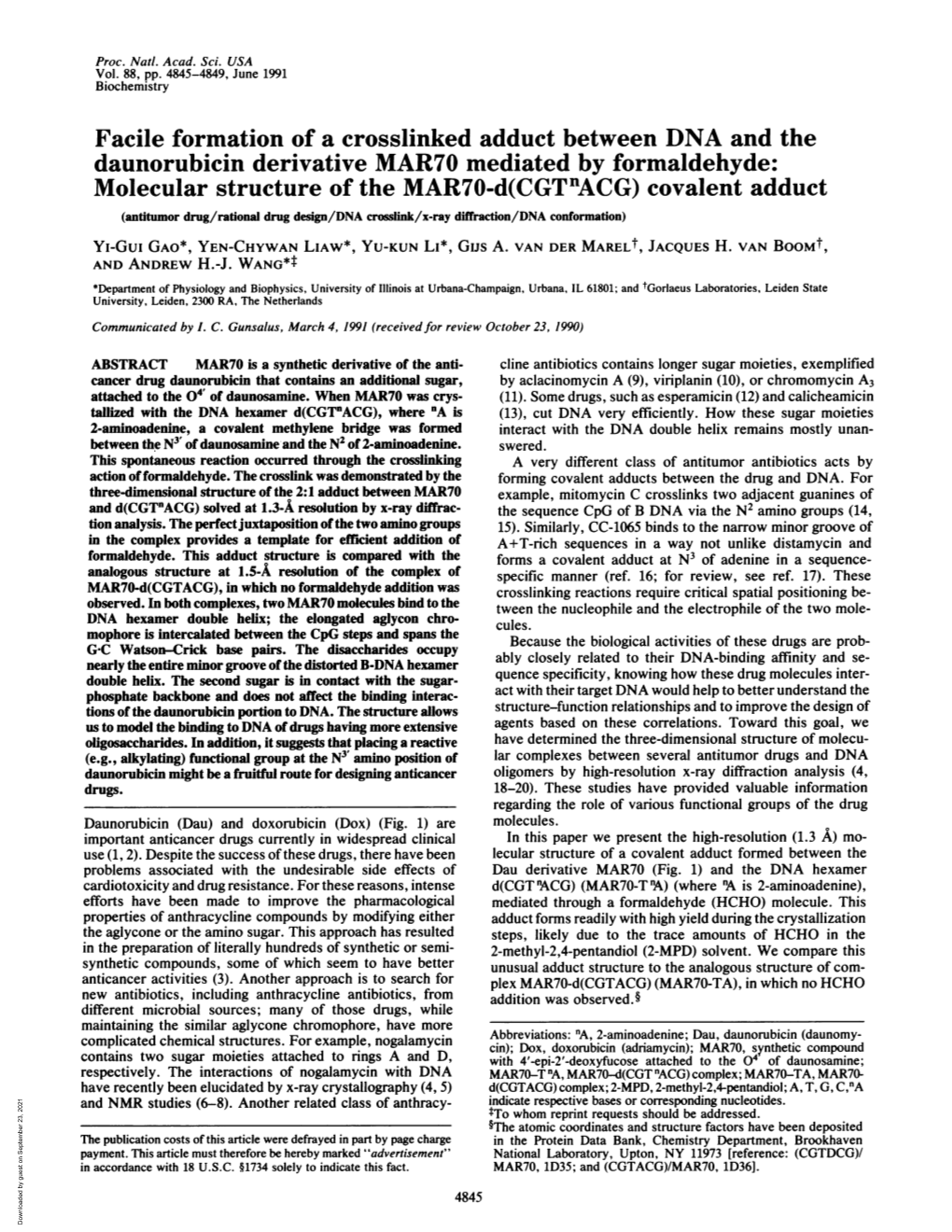 Facile Formation of a Crosslinked Adduct Between DNA And