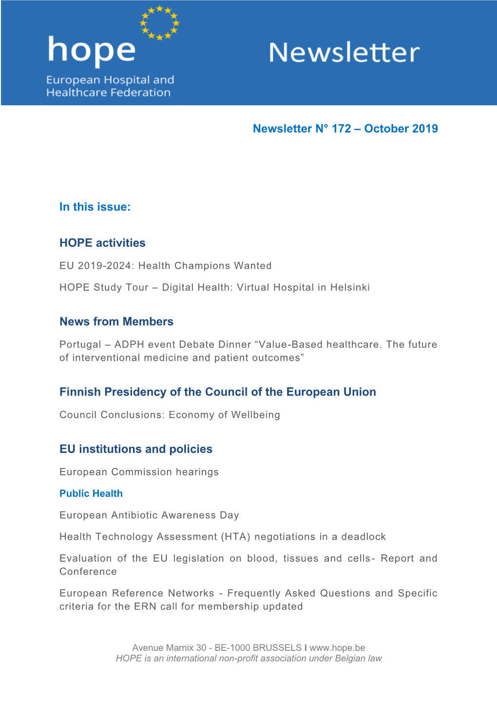 8 Newsletter N° 172 – October 2019 in This Issue