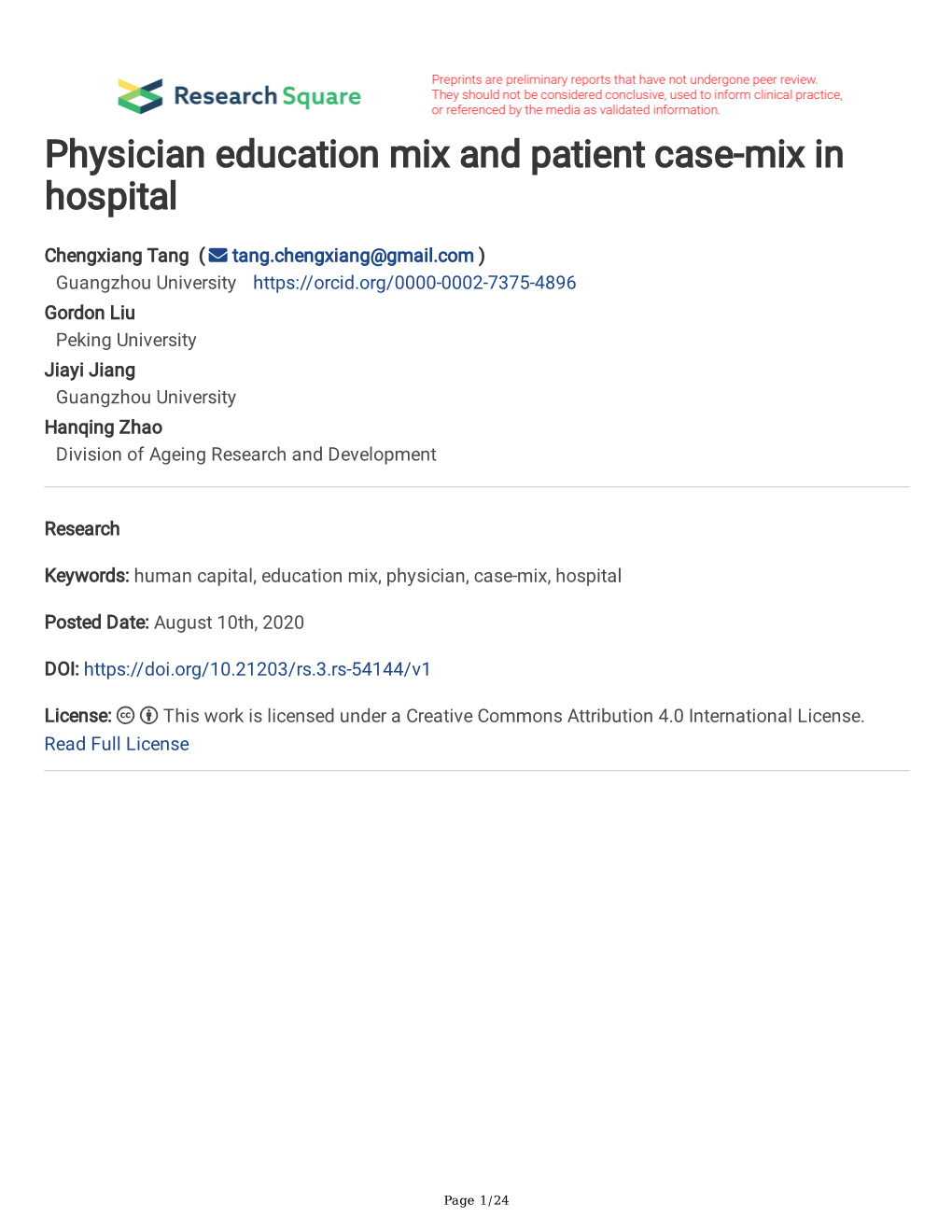 Physician Education Mix and Patient Case-Mix in Hospital