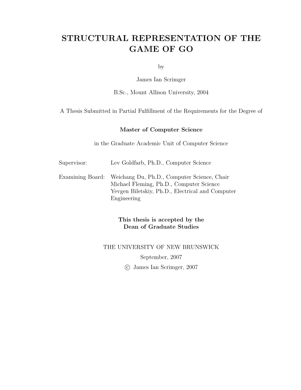 Structural Representation of the Game of Go, Master's Thesis