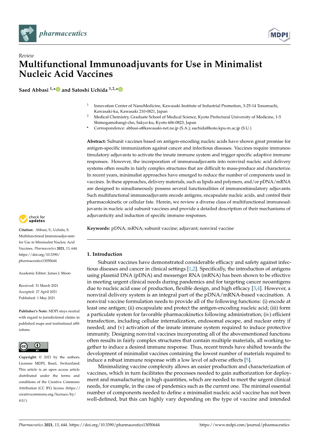Multifunctional Immunoadjuvants for Use in Minimalist Nucleic Acid Vaccines