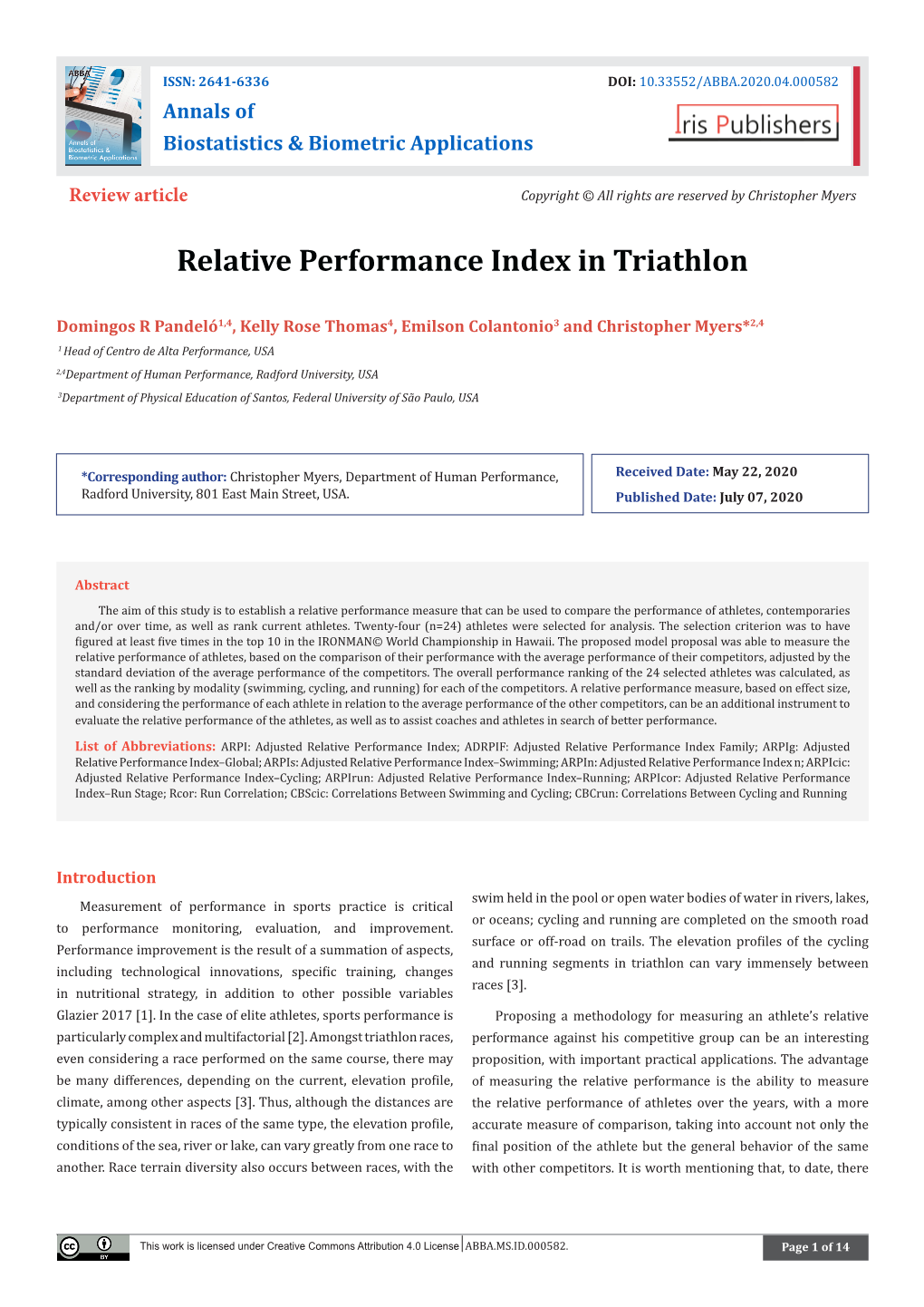 Relative Performance Index in Triathlon