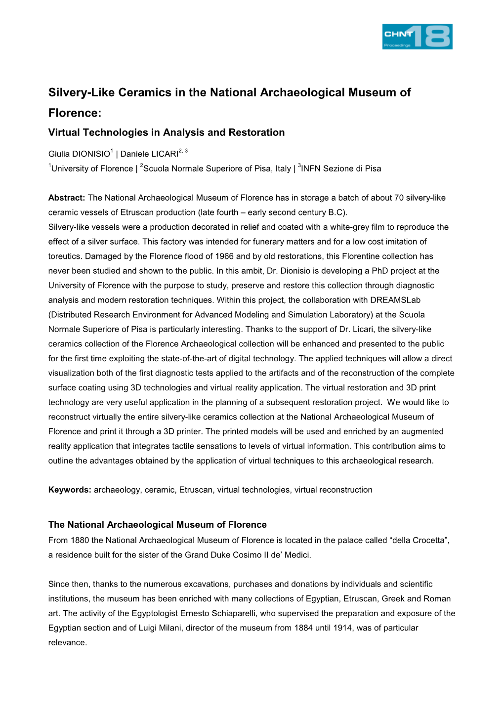 Silvery-Like Ceramics in the National Archaeological Museum of Florence: Virtual Technologies in Analysis and Restoration