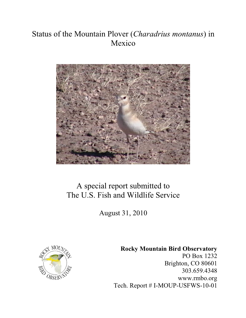 Status of Mountain Plovers (Charandris Montanus) Is Mexico