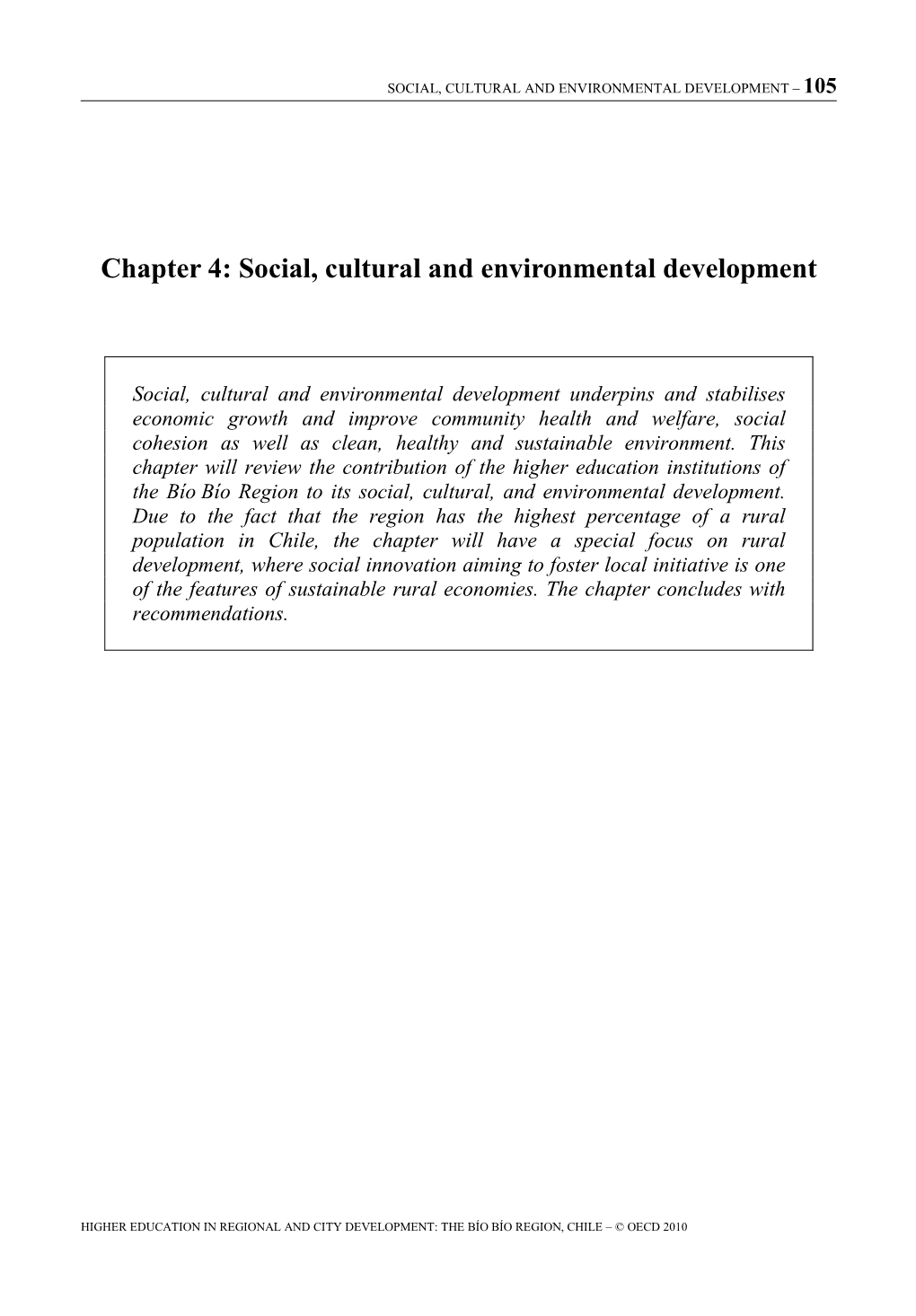 Social, Cultural and Environmental Development – 105