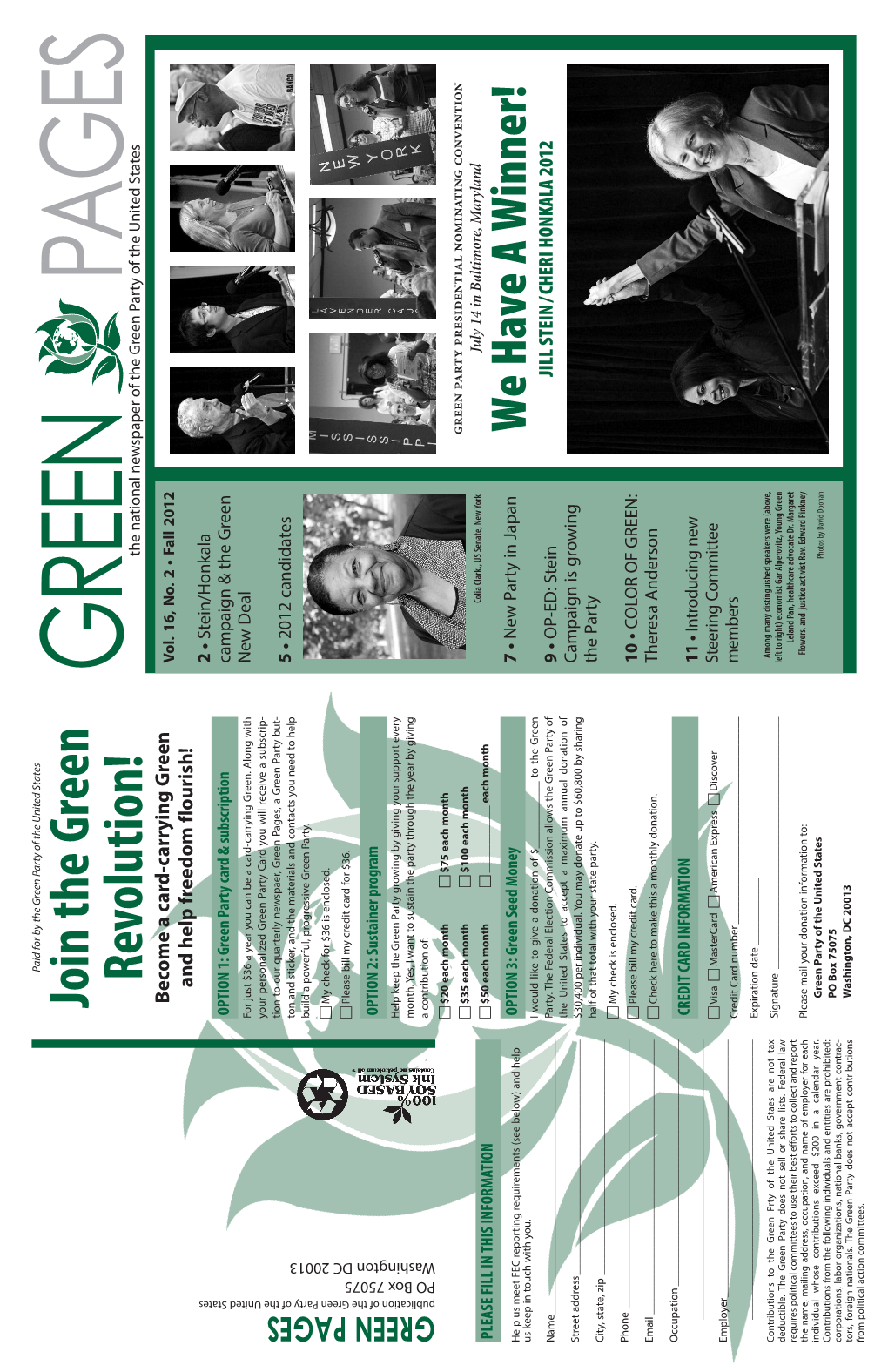 GREEN PAGES Revolution! the National Newspaper of the Green Party of the United States Become a Card-Carrying Green Vol