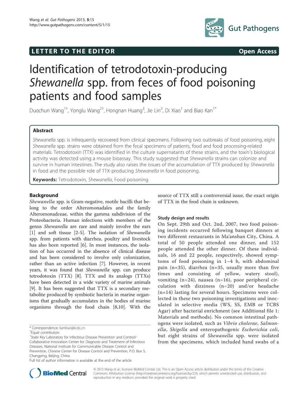 Identification of Tetrodotoxin-Producing Shewanella Spp