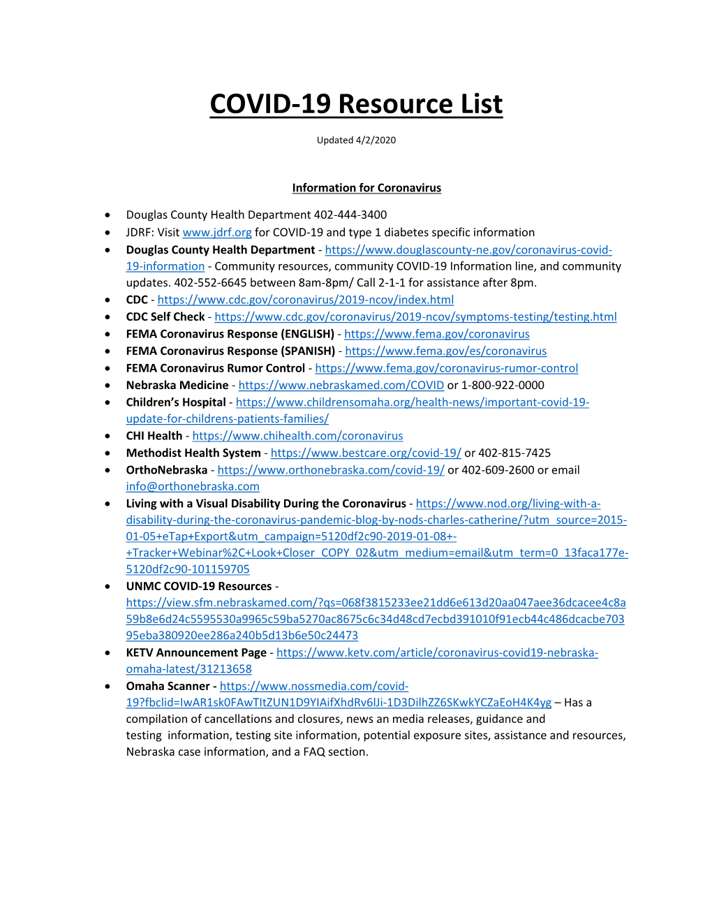 COVID-19 Resource List