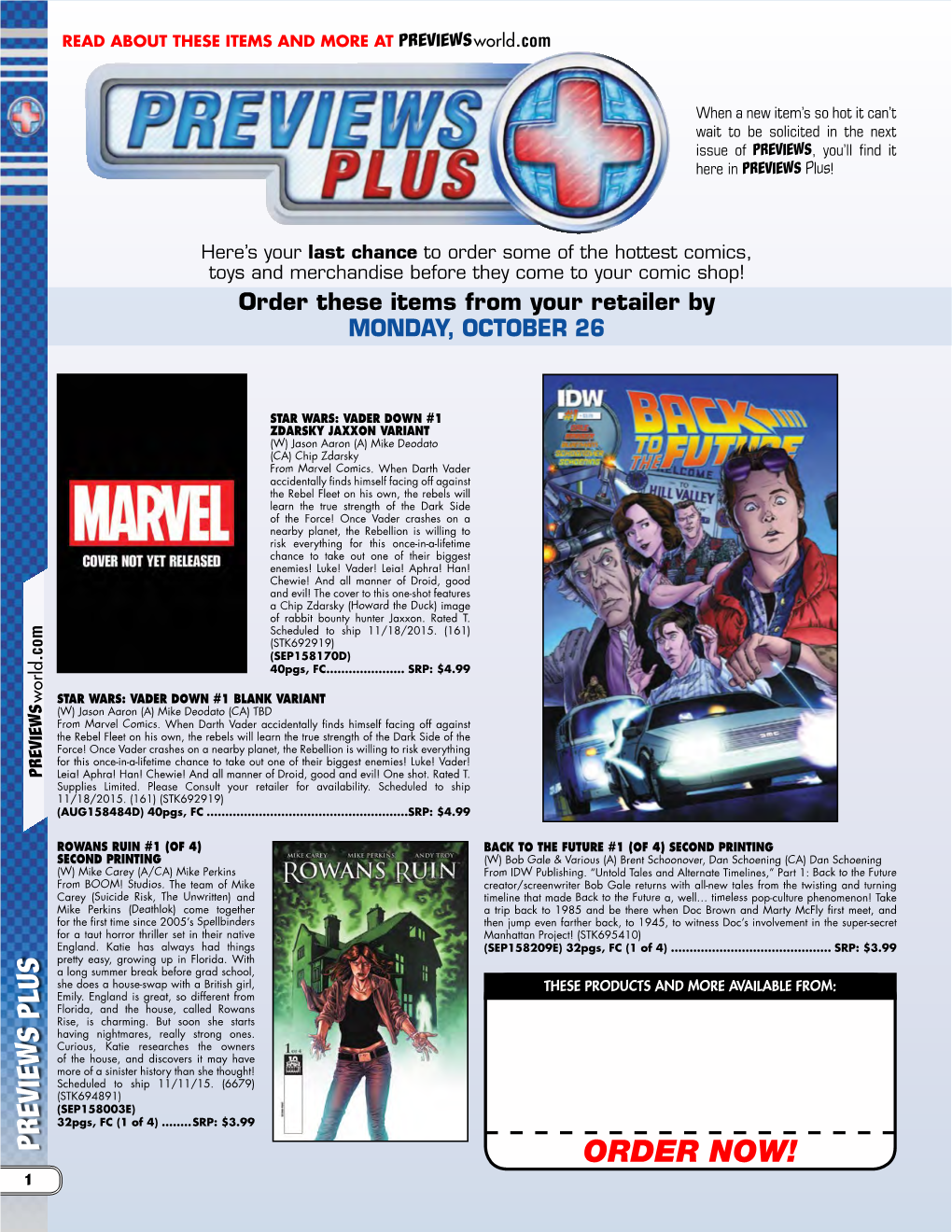 ORDER NOW! 1 2 PREVIEWS PLUS Previewsworld.Com (SEP158385Z) Figure United States,Canada,Andu.S.Territories