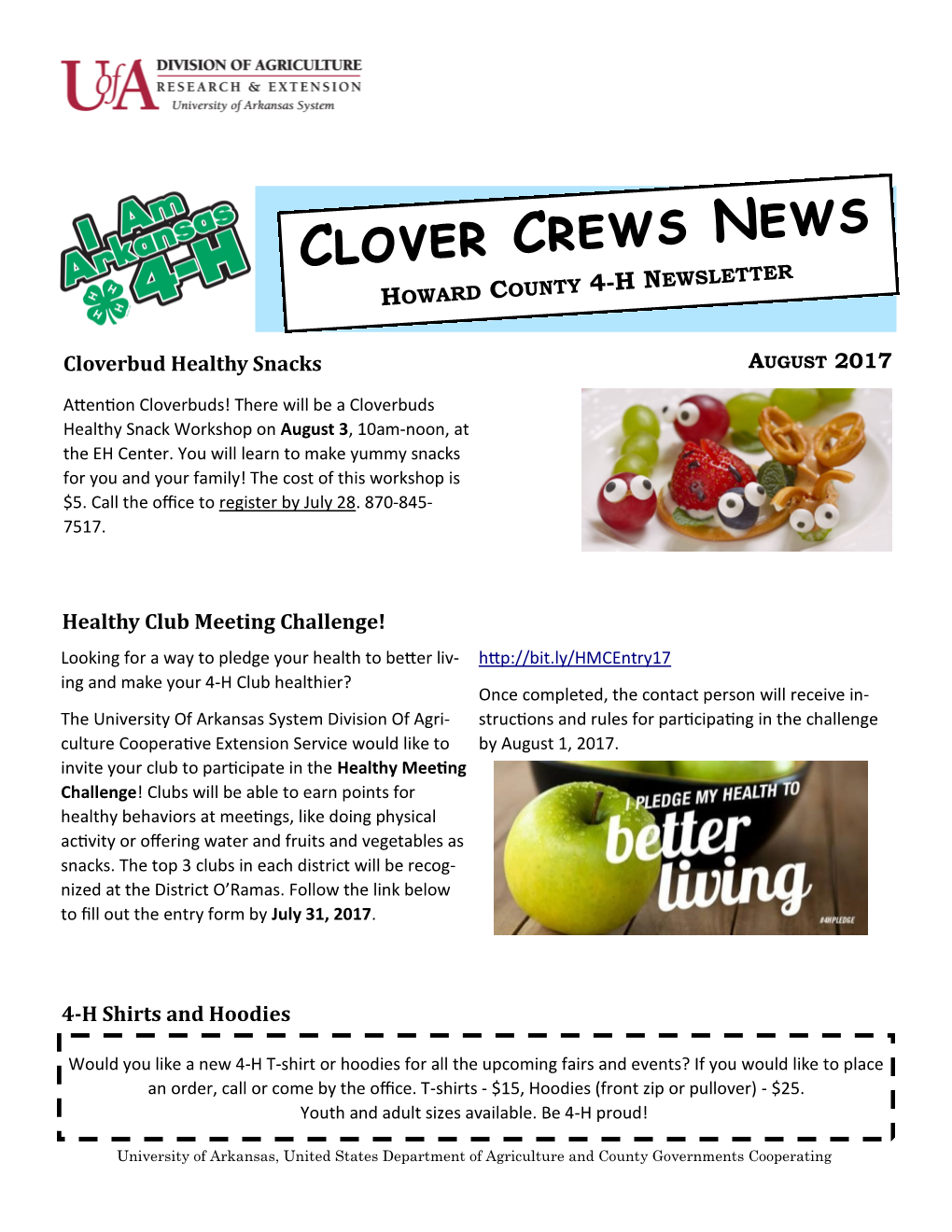 Clover Crews News 4-H NEWSLETTER HOWARD COUNTY