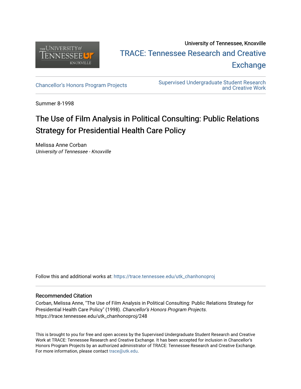 The Use of Film Analysis in Political Consulting: Public Relations Strategy for Presidential Health Care Policy