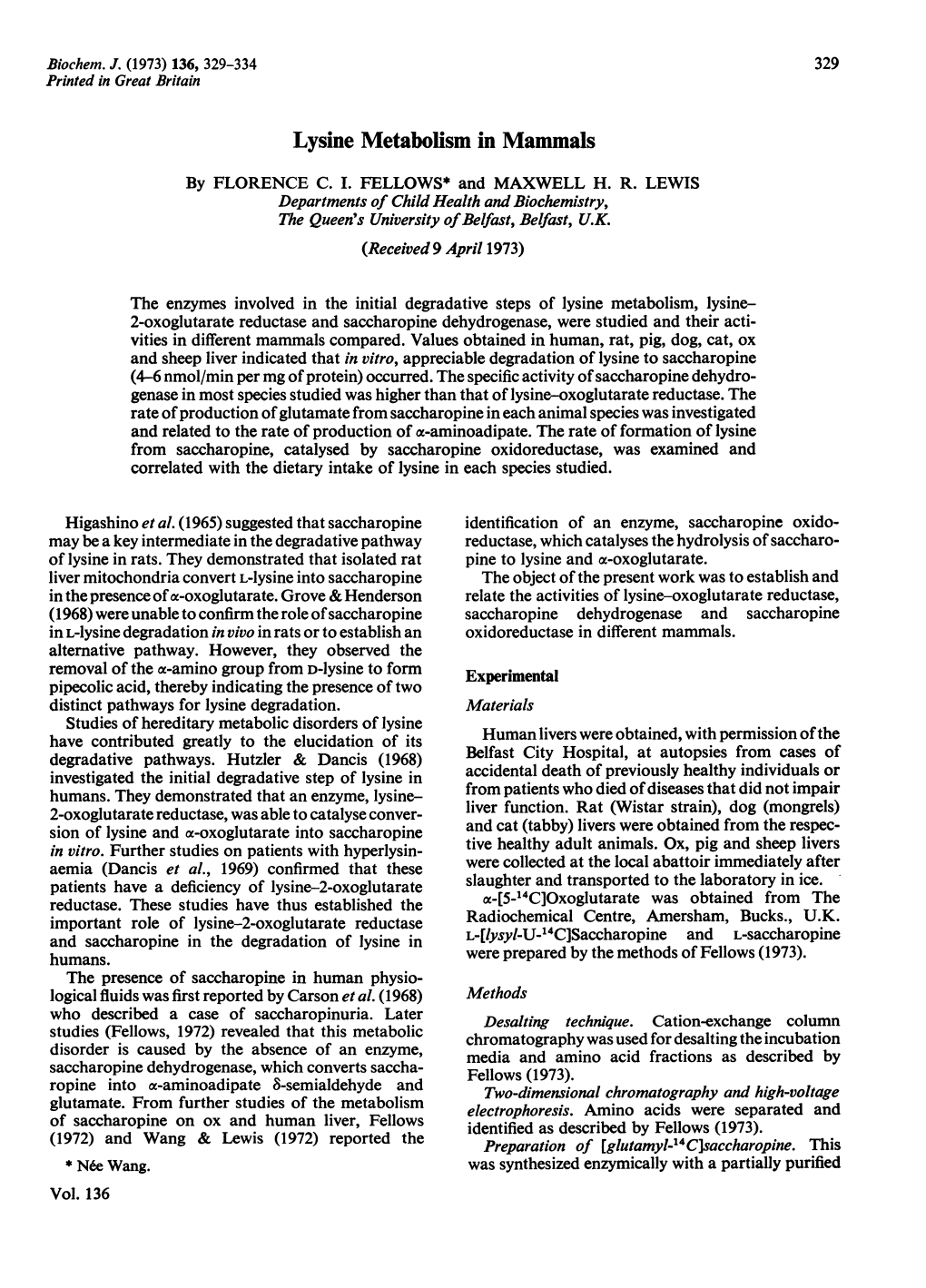 Lysine Metabolism in Mammals by FLORENCE C