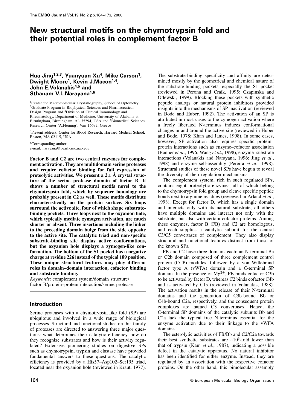 New Structural Motifs on the Chymotrypsin Fold and Their Potential Roles in Complement Factor B