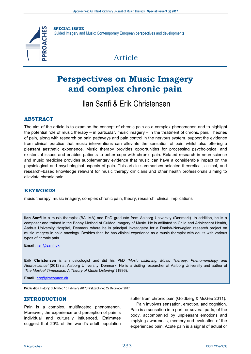 Perspectives on Music Imagery and Complex Chronic Pain Llan Sanfi & Erik Christensen