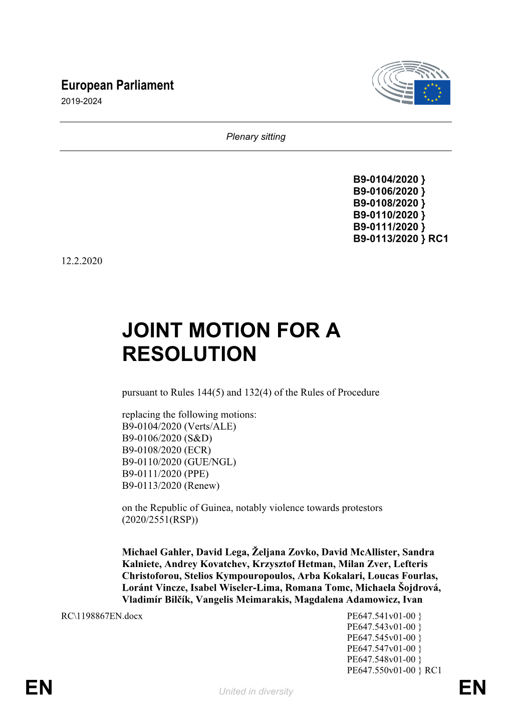 En En Joint Motion for a Resolution