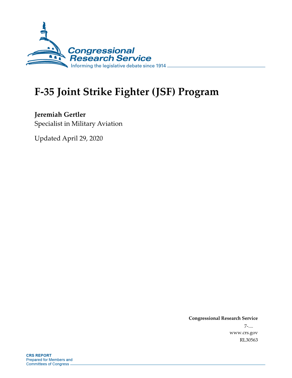 F-35 Joint Strike Fighter (JSF) Program