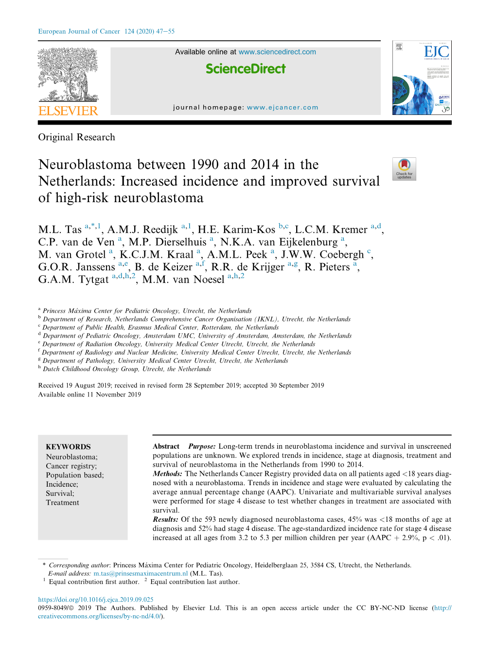 Neuroblastoma Between 1990 and 2014 in the Netherlands: Increased Incidence and Improved Survival of High-Risk Neuroblastoma