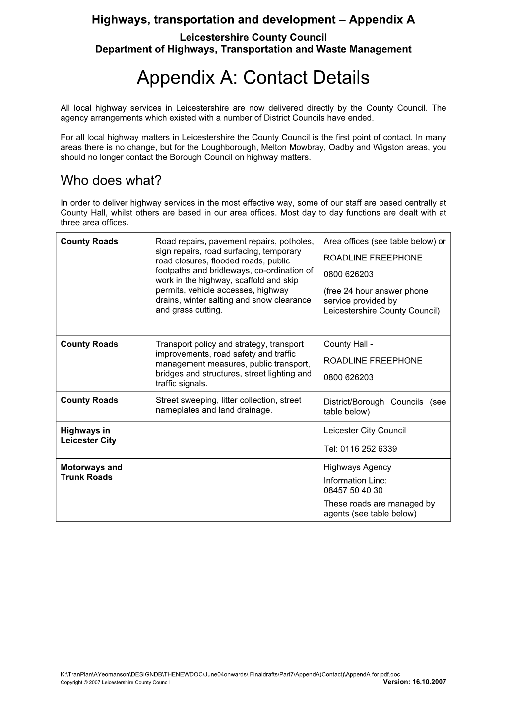 Appendix A: Contact Details