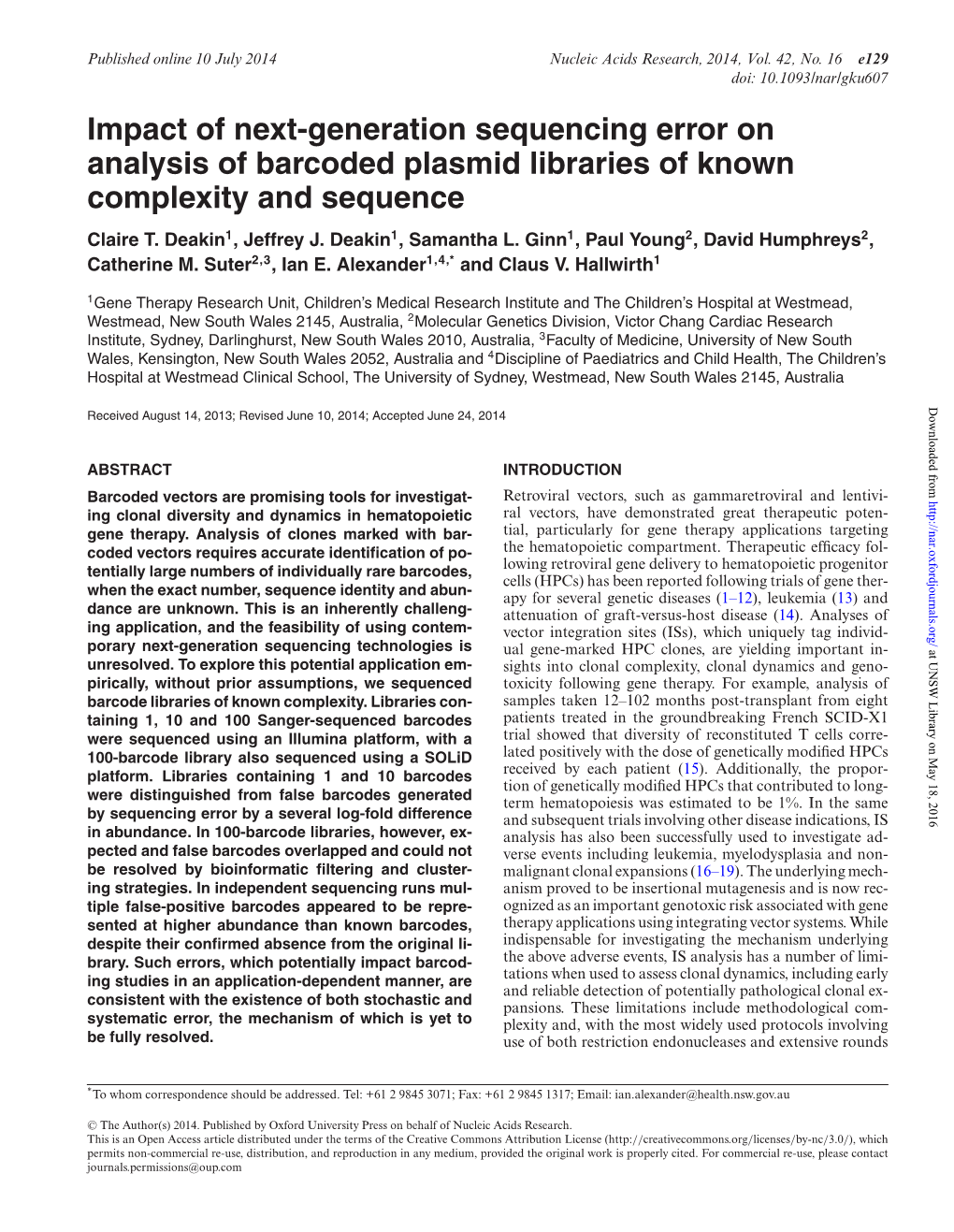 Impact of Next-Generation Sequencing Error on Analysis of Barcoded Plasmid Libraries of Known Complexity and Sequence Claire T