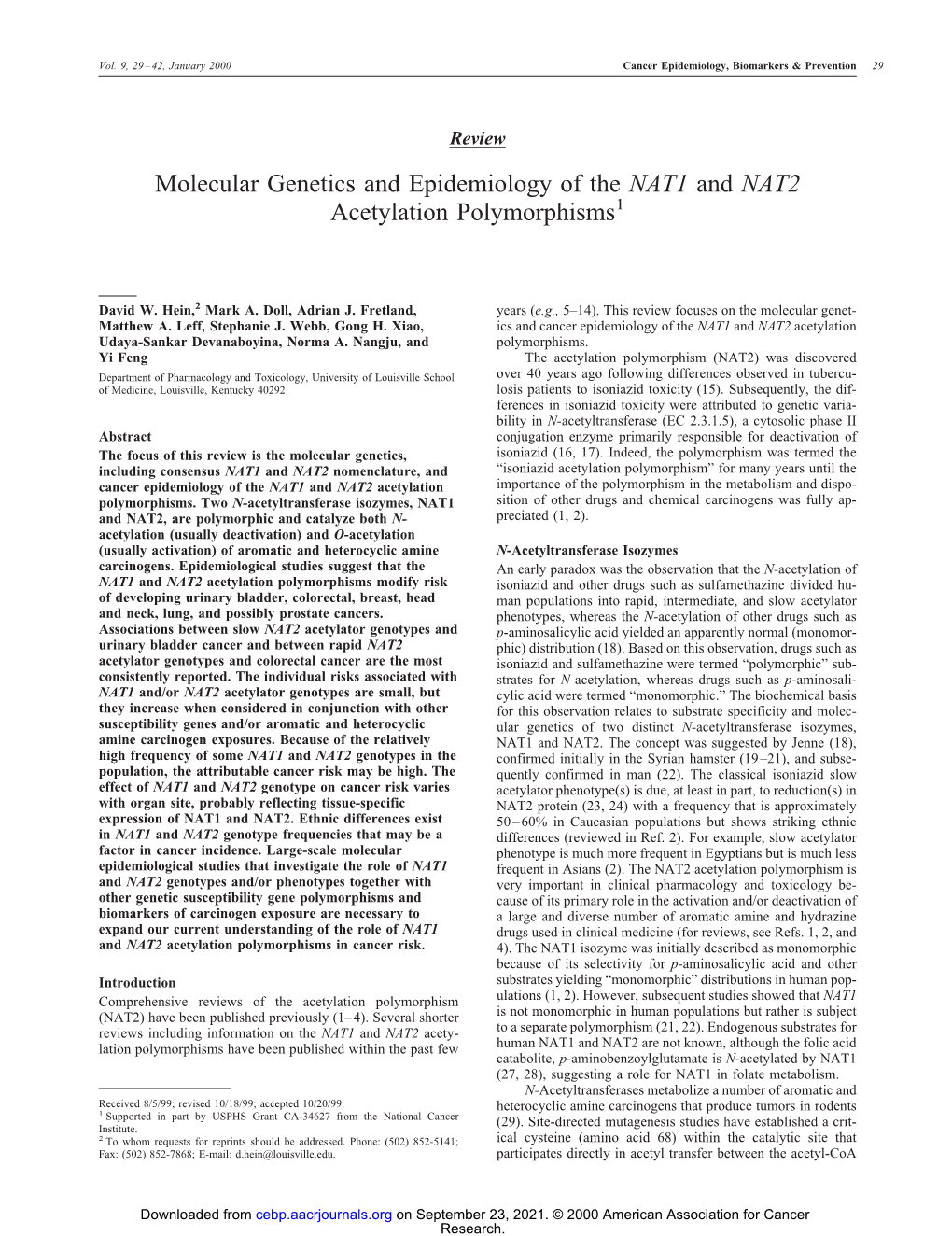 Molecular Genetics and Epidemiology of the NAT1 and NAT2 Acetylation Polymorphisms1