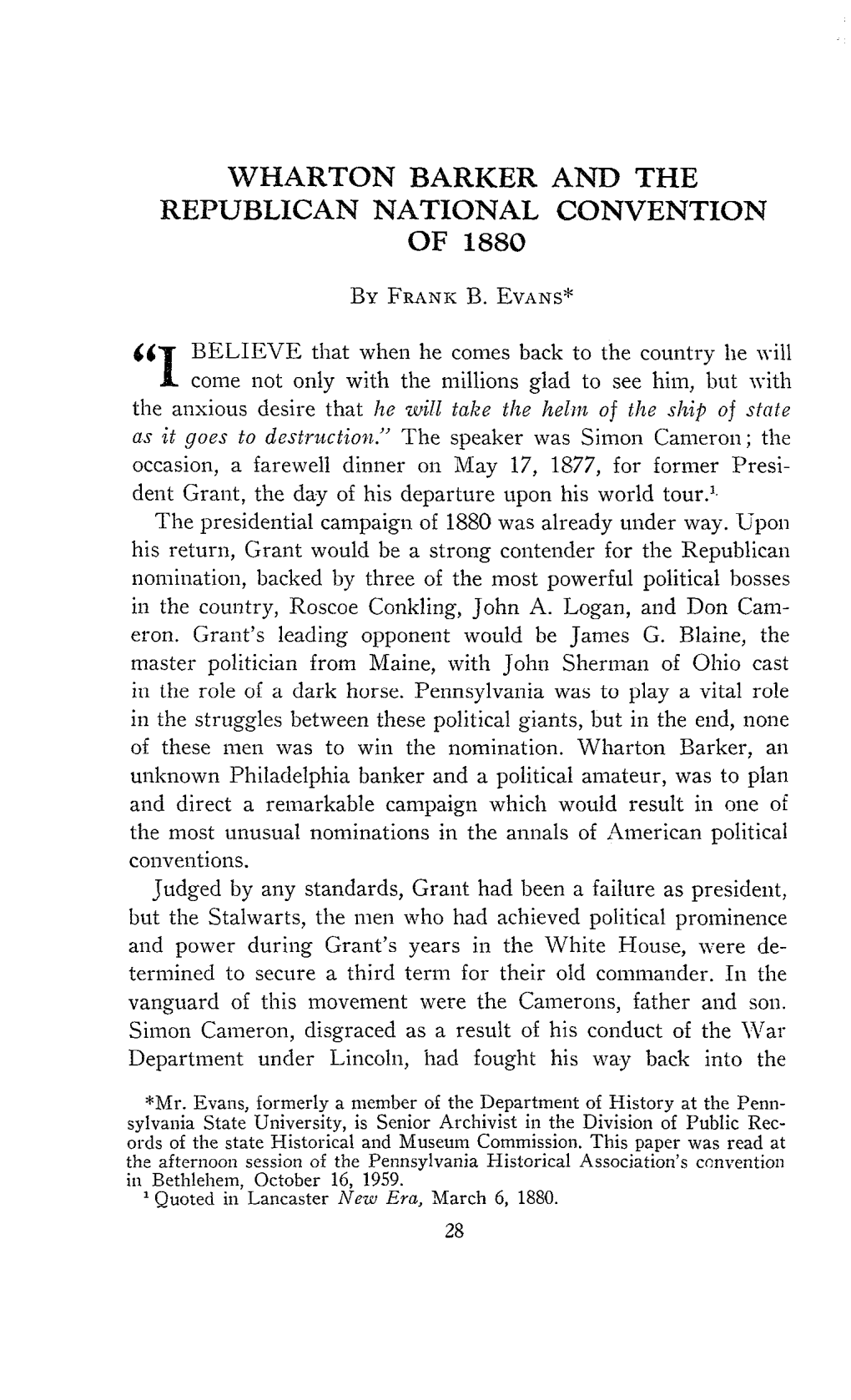 Wharton Barker and the Republican National Convention of 1880