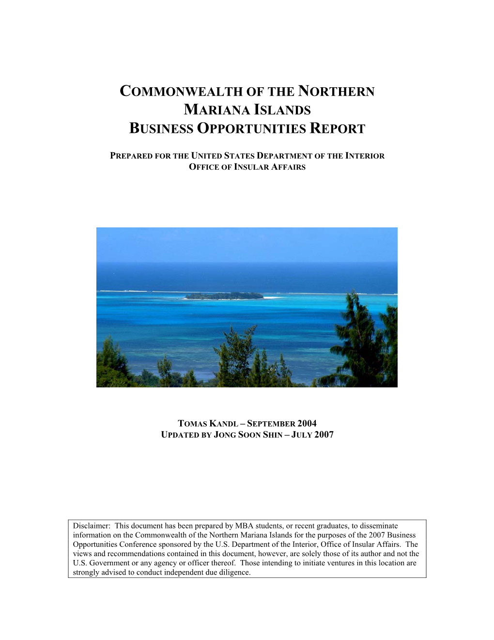 Commonwealth of the Northern Mariana Islands Business Opportunities Report