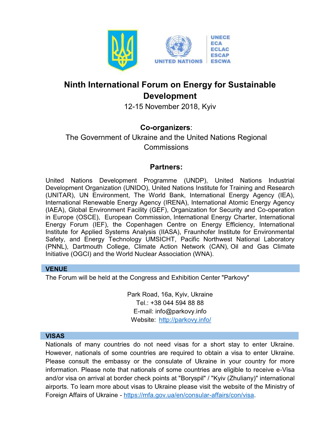 Ninth International Forum on Energy for Sustainable Development 12-15 November 2018, Kyiv