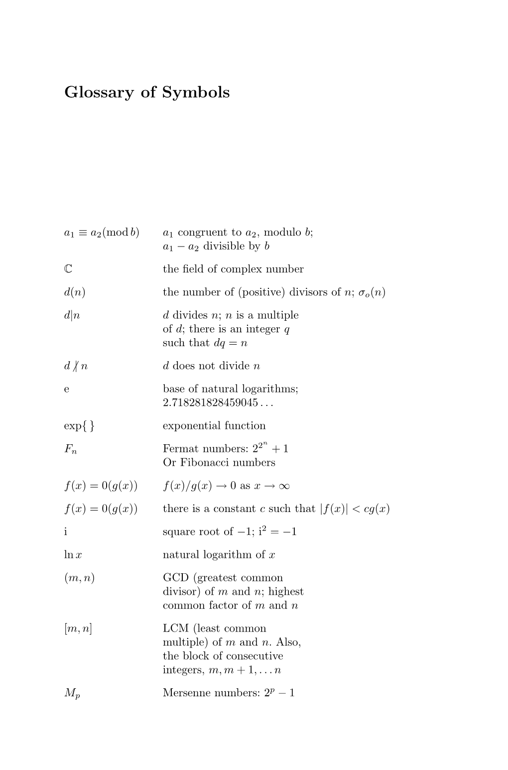 Glossary of Symbols