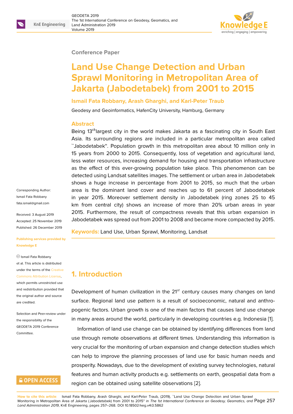 Land Use Change Detection and Urban Sprawl Monitoring In