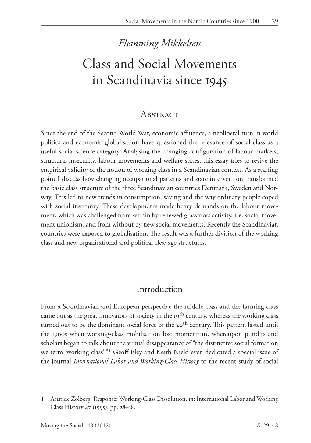 Class and Social Movements in Scandinavia Since 1945 31