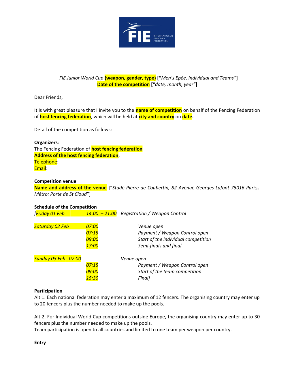 FIE Junior World Cup (Weapon, Gender, Type) Men S Epée, Individual and Teams