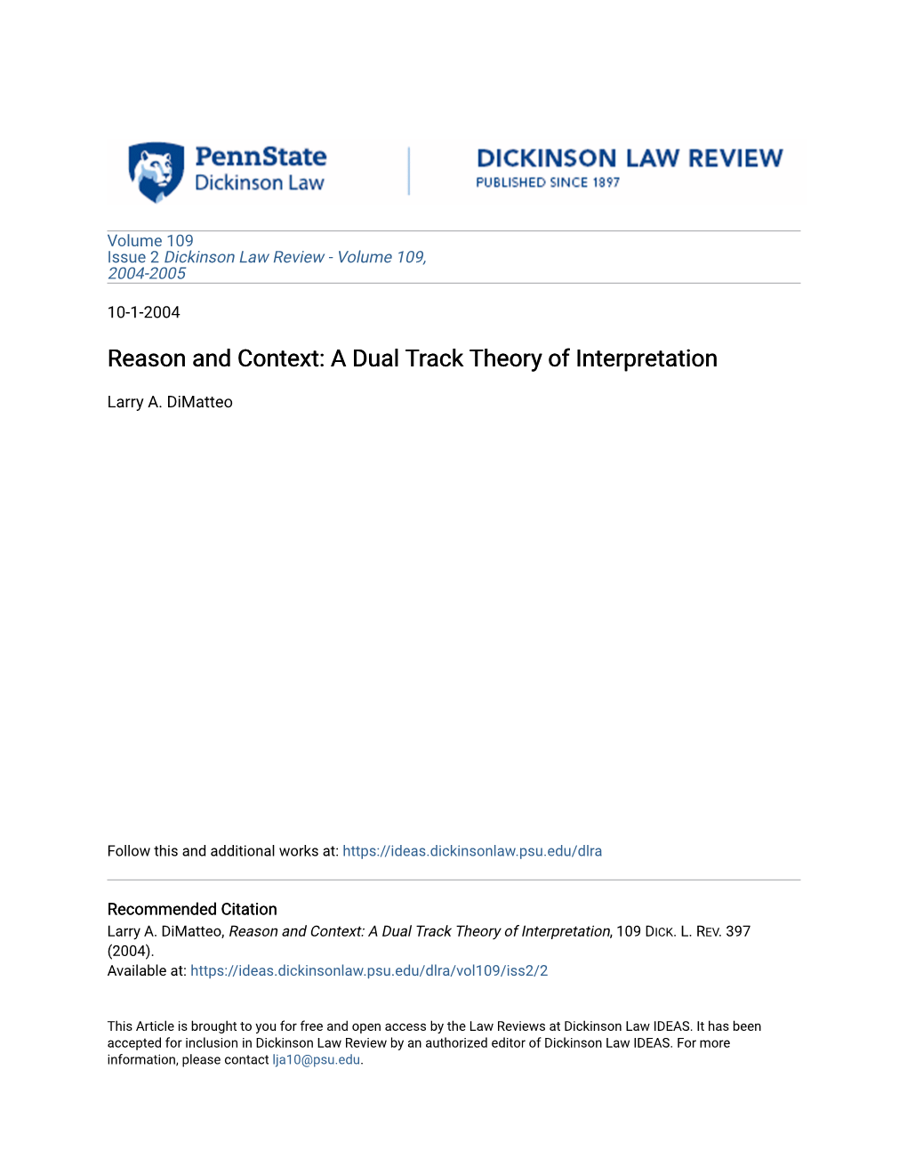 Reason and Context: a Dual Track Theory of Interpretation