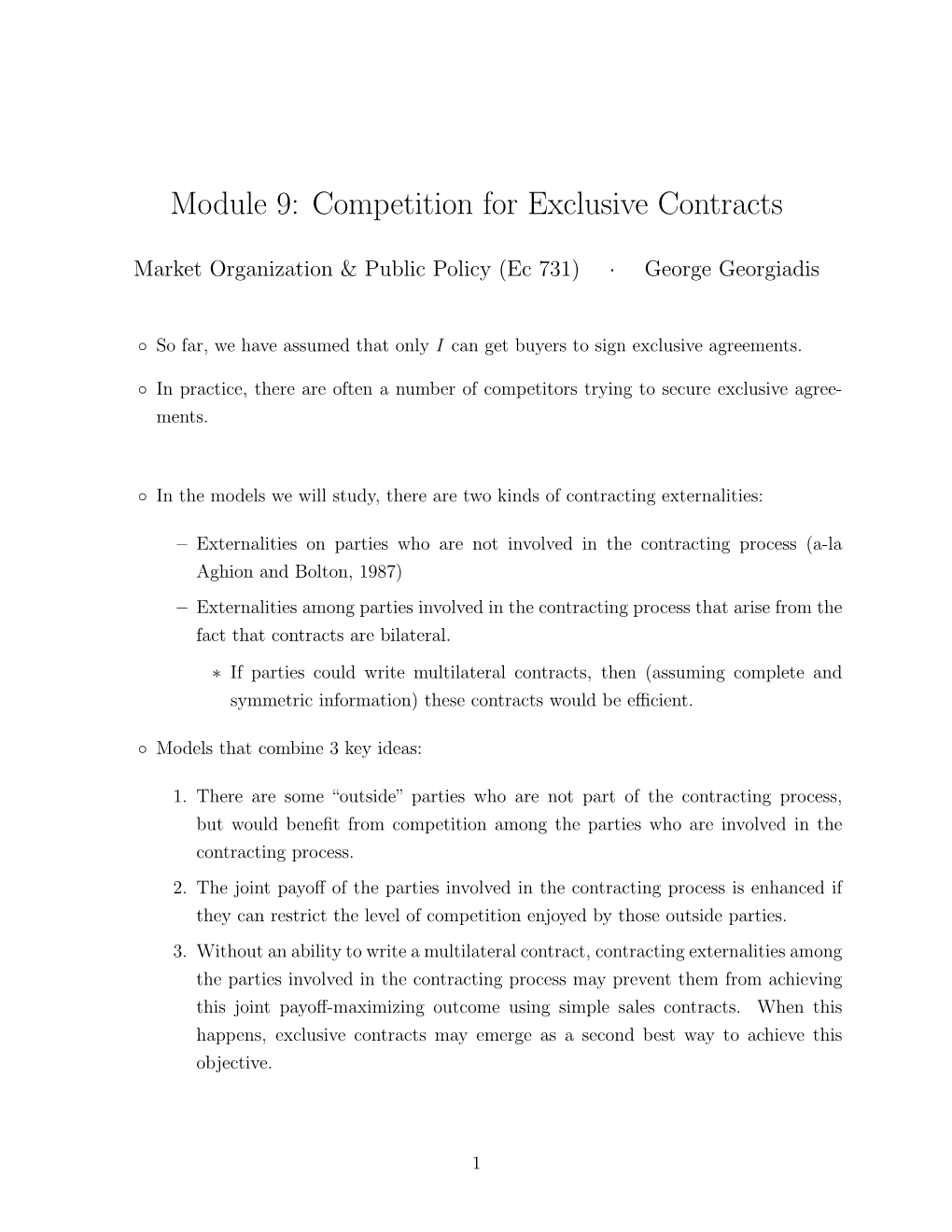 Module 9: Competition for Exclusive Contracts