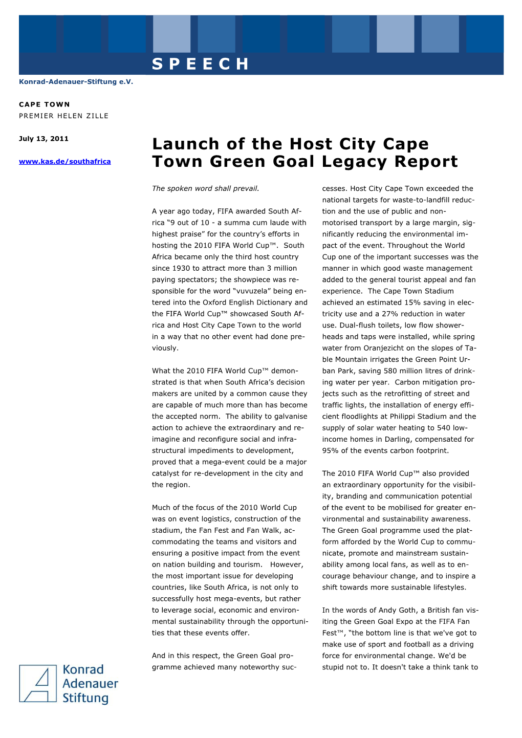 Launch of the Host City Cape Town Green Goal Legacy Report