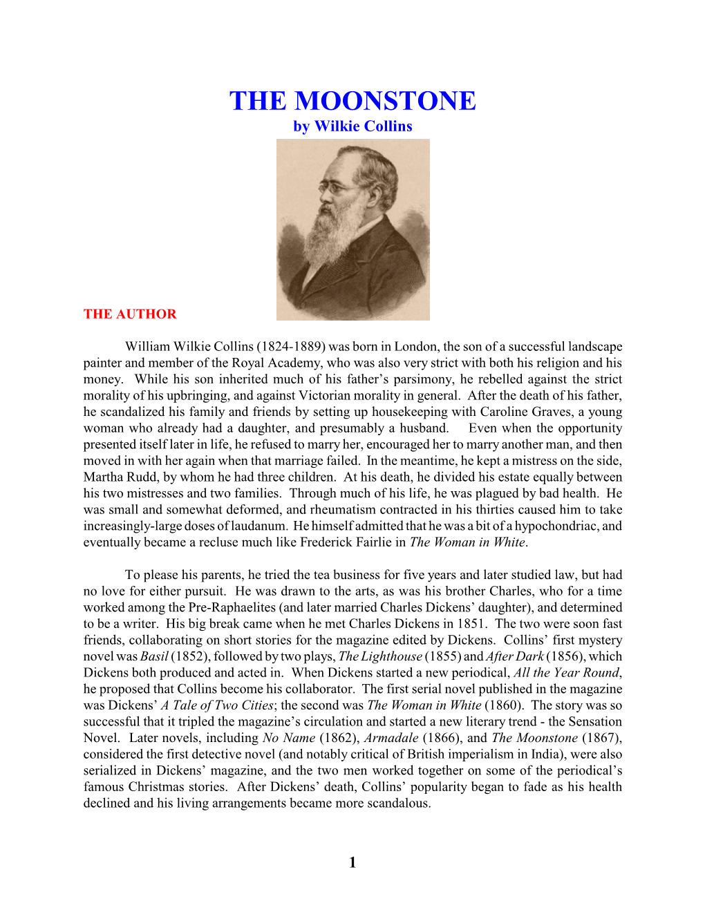 THE MOONSTONE by Wilkie Collins