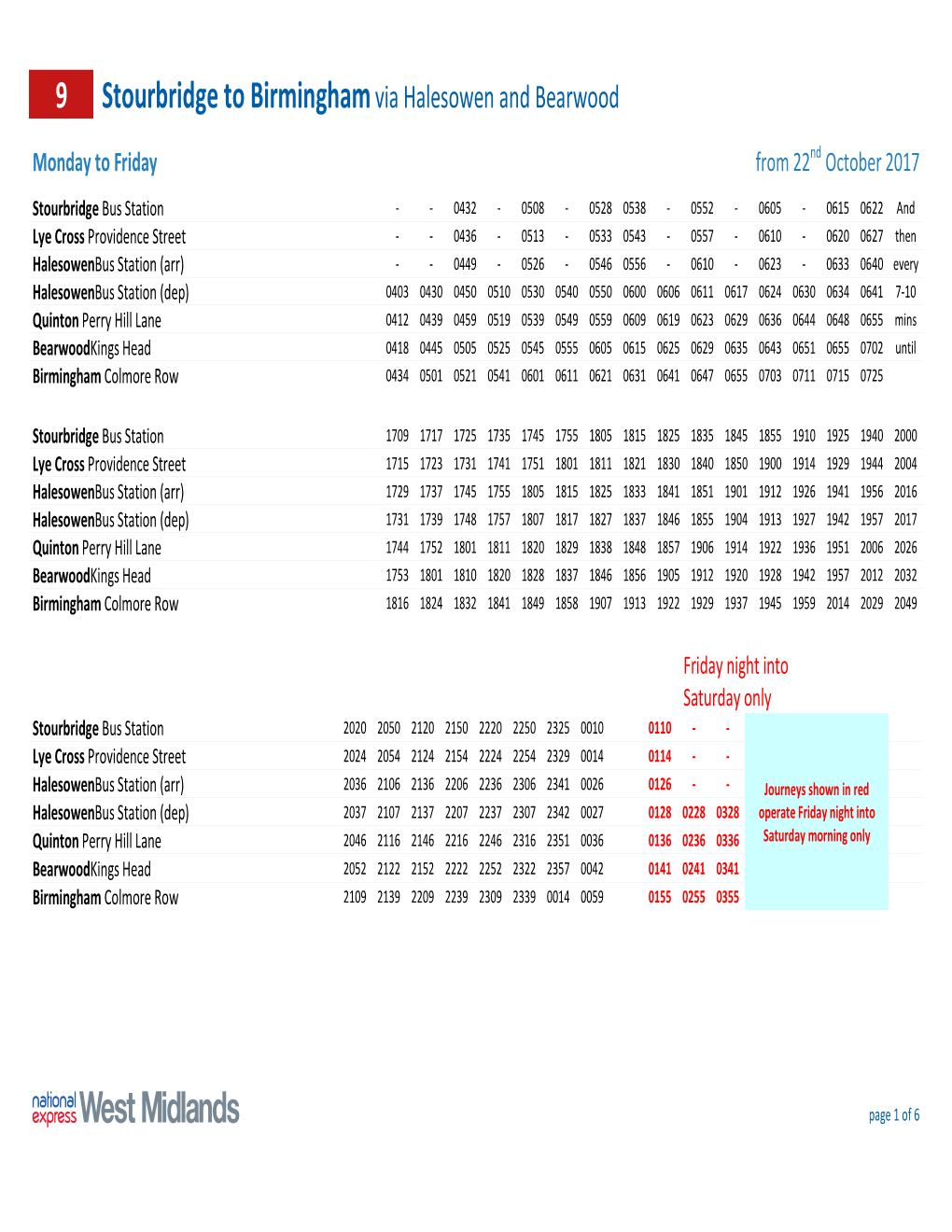 9 Stourbridge to Birmingham Via Halesowen and Bearwood